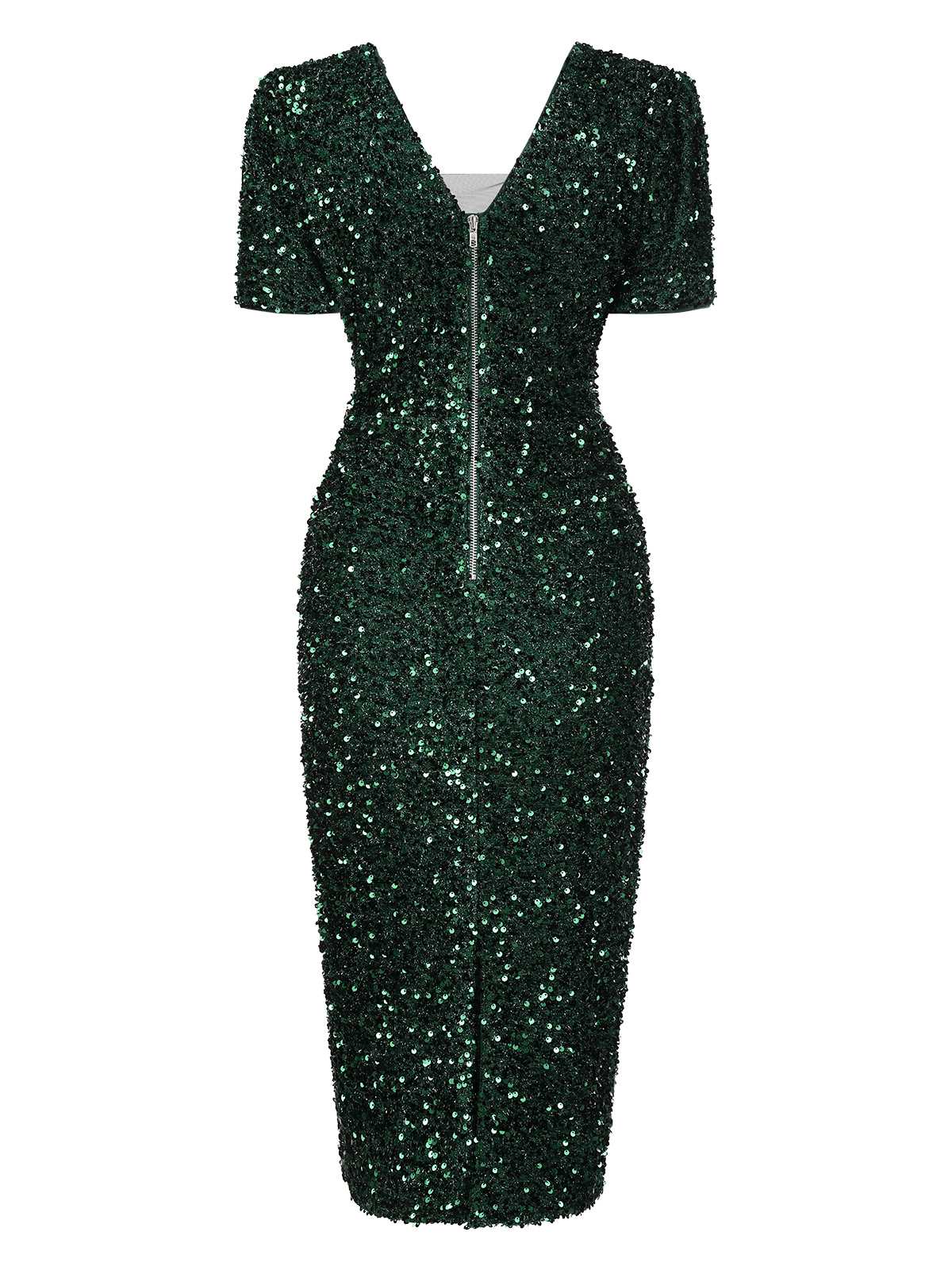 Grün 1960er V-Ausschnitt Pailletten Bleistiftkleid - Image 2