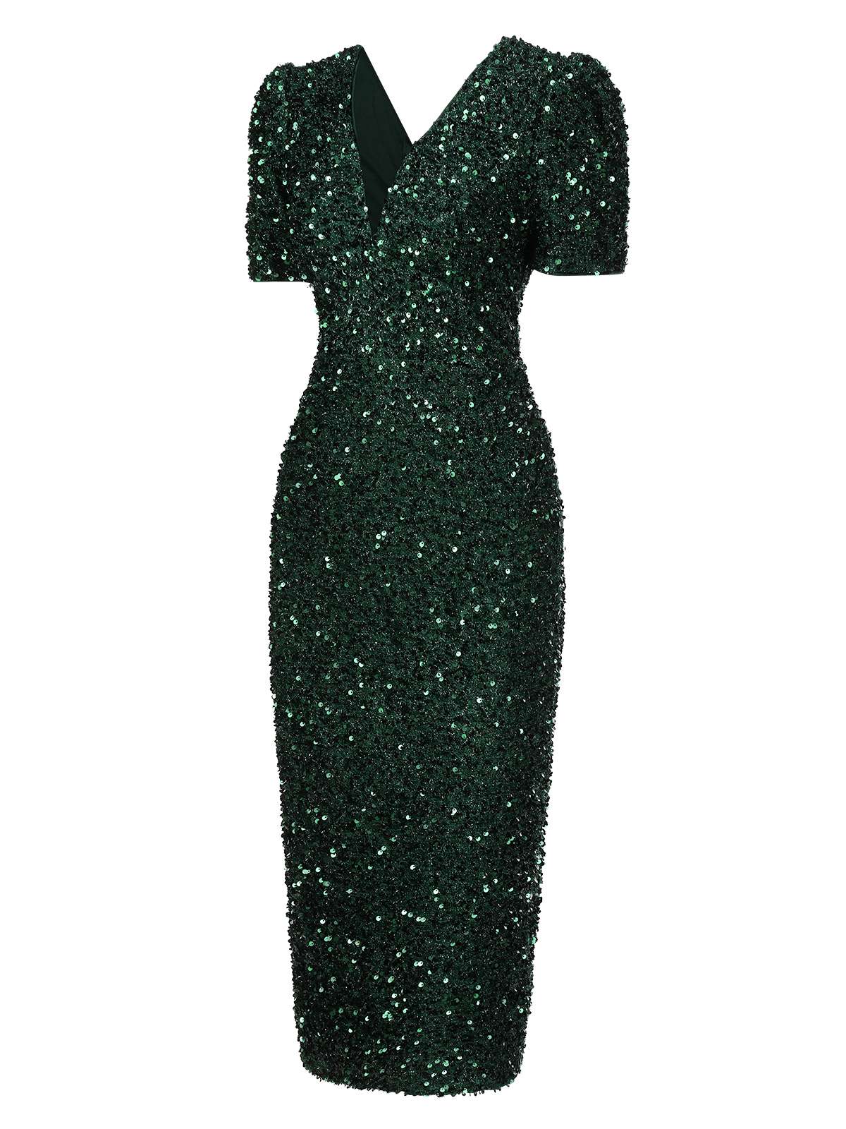 Grün 1960er V-Ausschnitt Pailletten Bleistiftkleid - Image 3