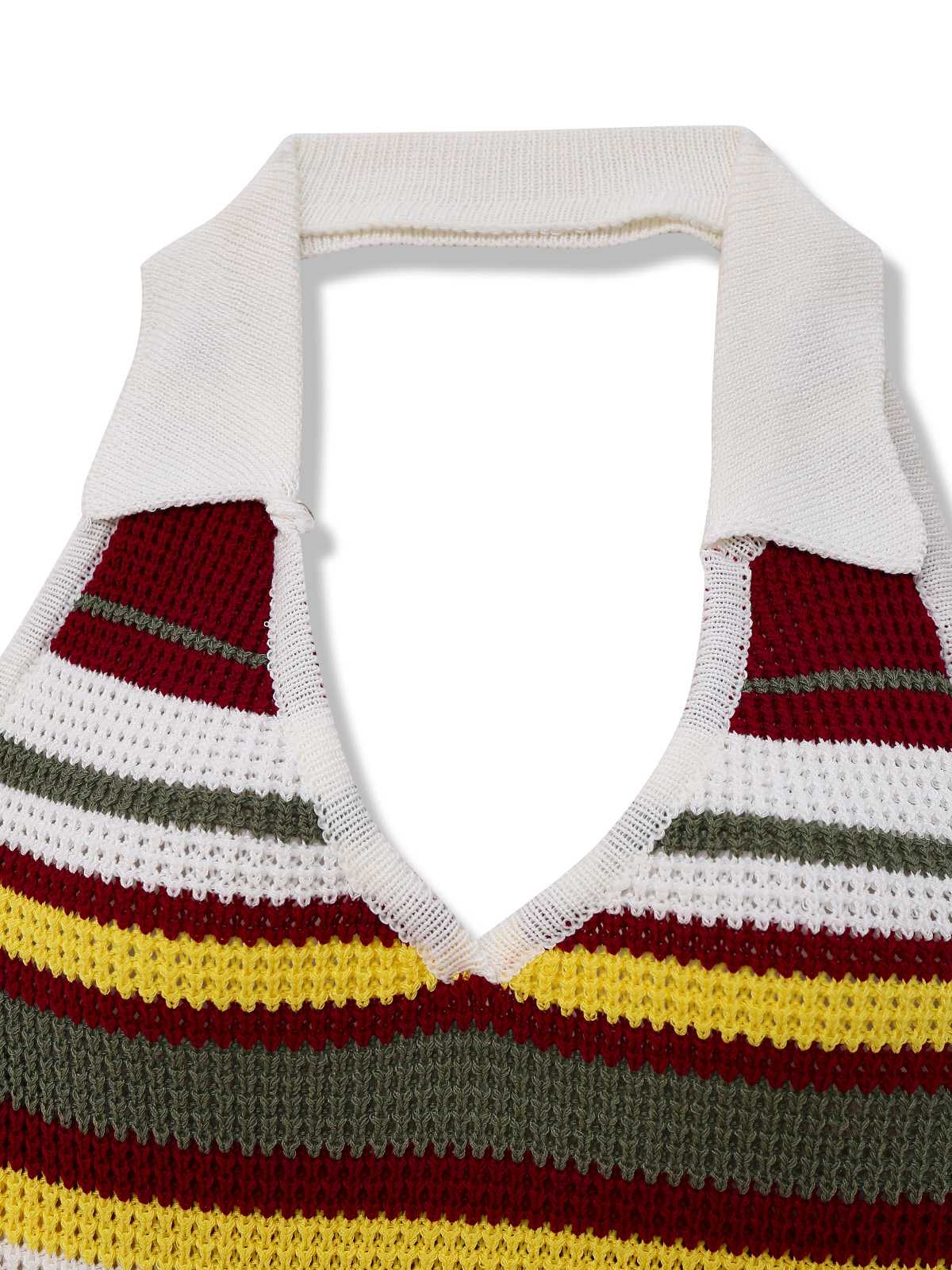 Grün 1960er V-Ausschnitt Revers Streifen Stricken Kleid - Image 3