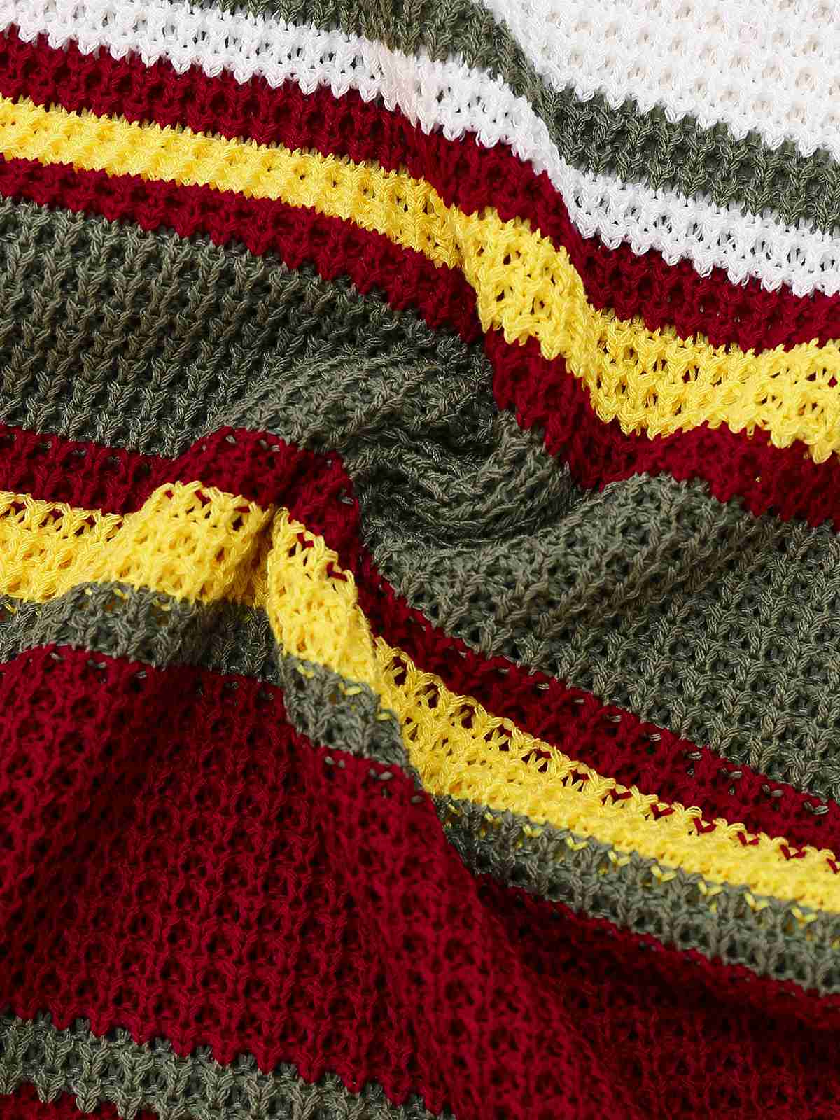 Grün 1960er V-Ausschnitt Revers Streifen Stricken Kleid - Image 4