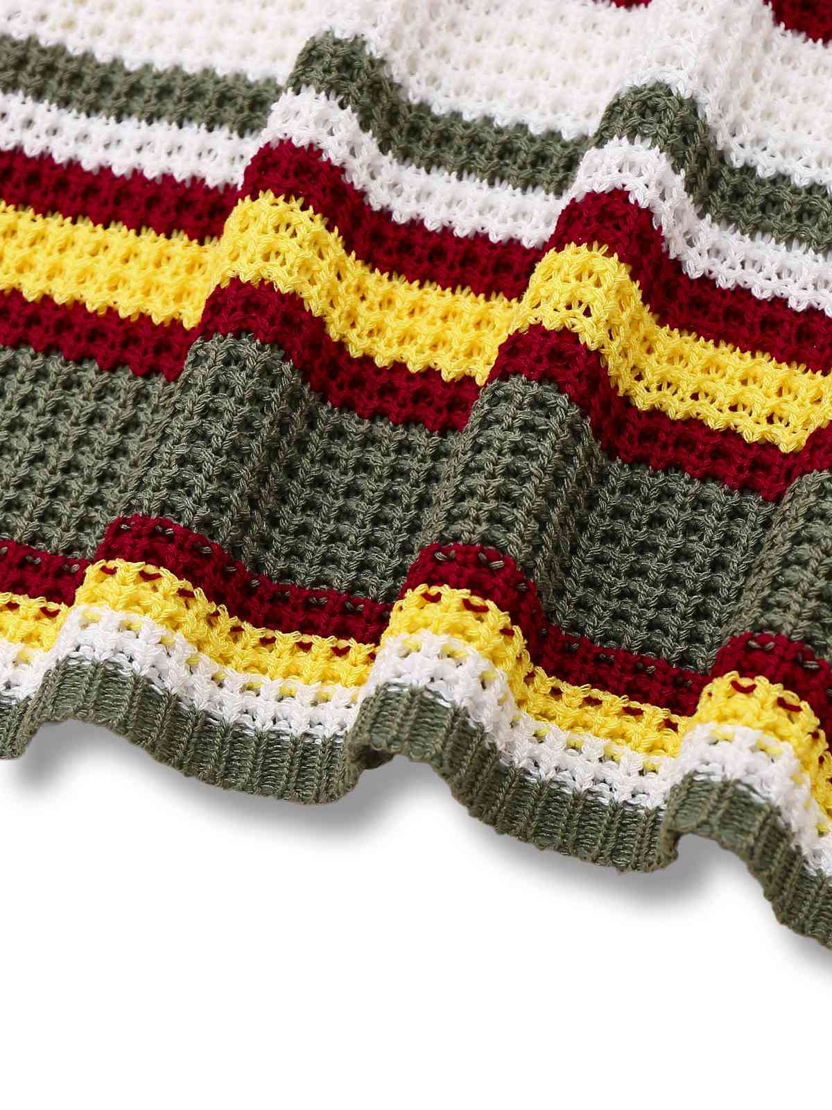 Grün 1960er V-Ausschnitt Revers Streifen Stricken Kleid - Image 5