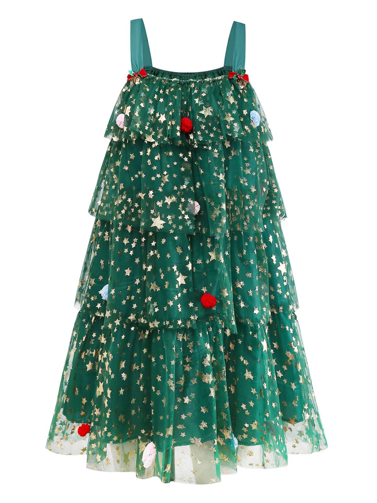 Grün 1960er Weihnachten Baum Bommel Bälle Netz Kleid - Image 2