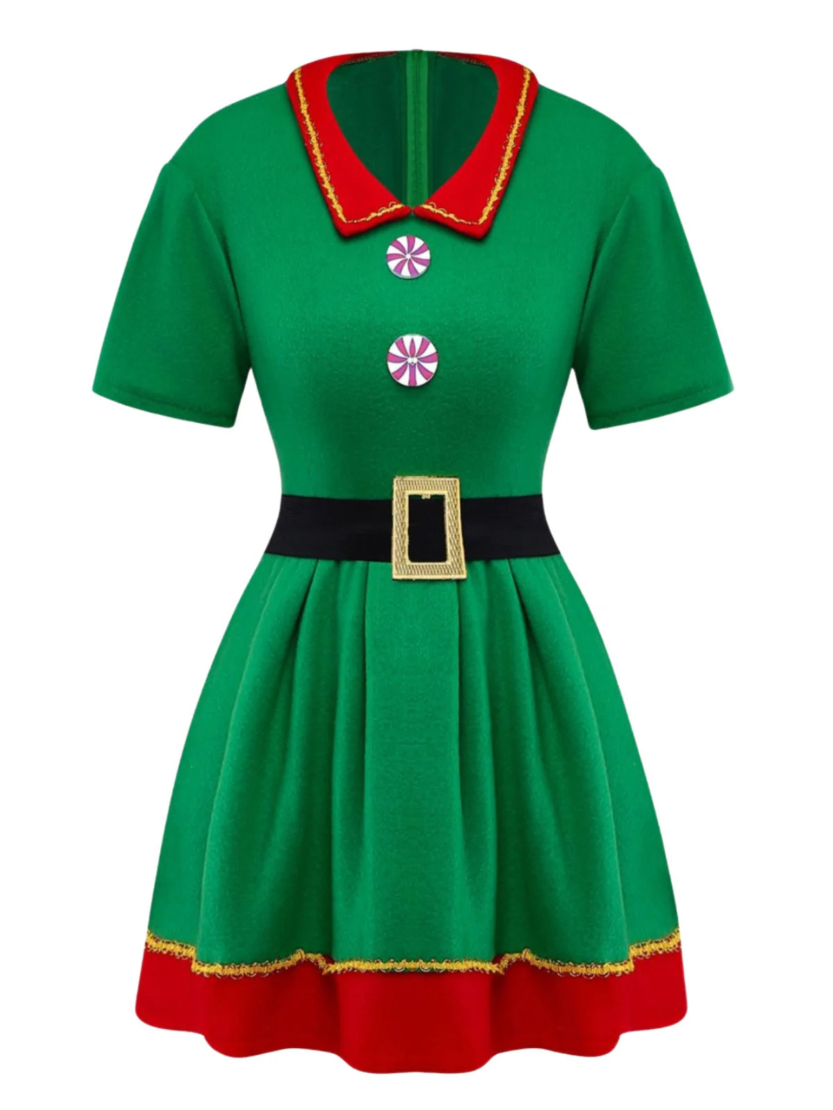 Grün 1960er Weihnachten Elf Cosplay Kostüm Kleid Set - Image 3