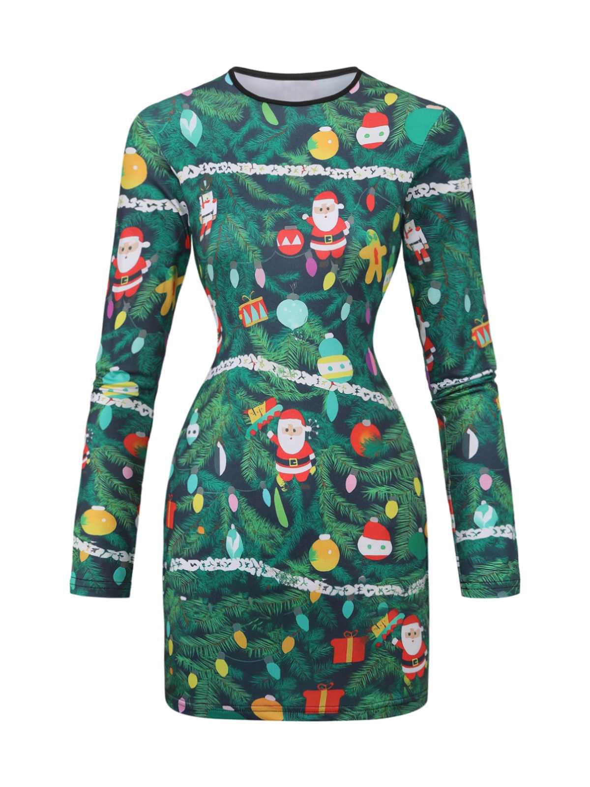 Grün 1960er Weihnachten Muster Enges Kleid - Image 2