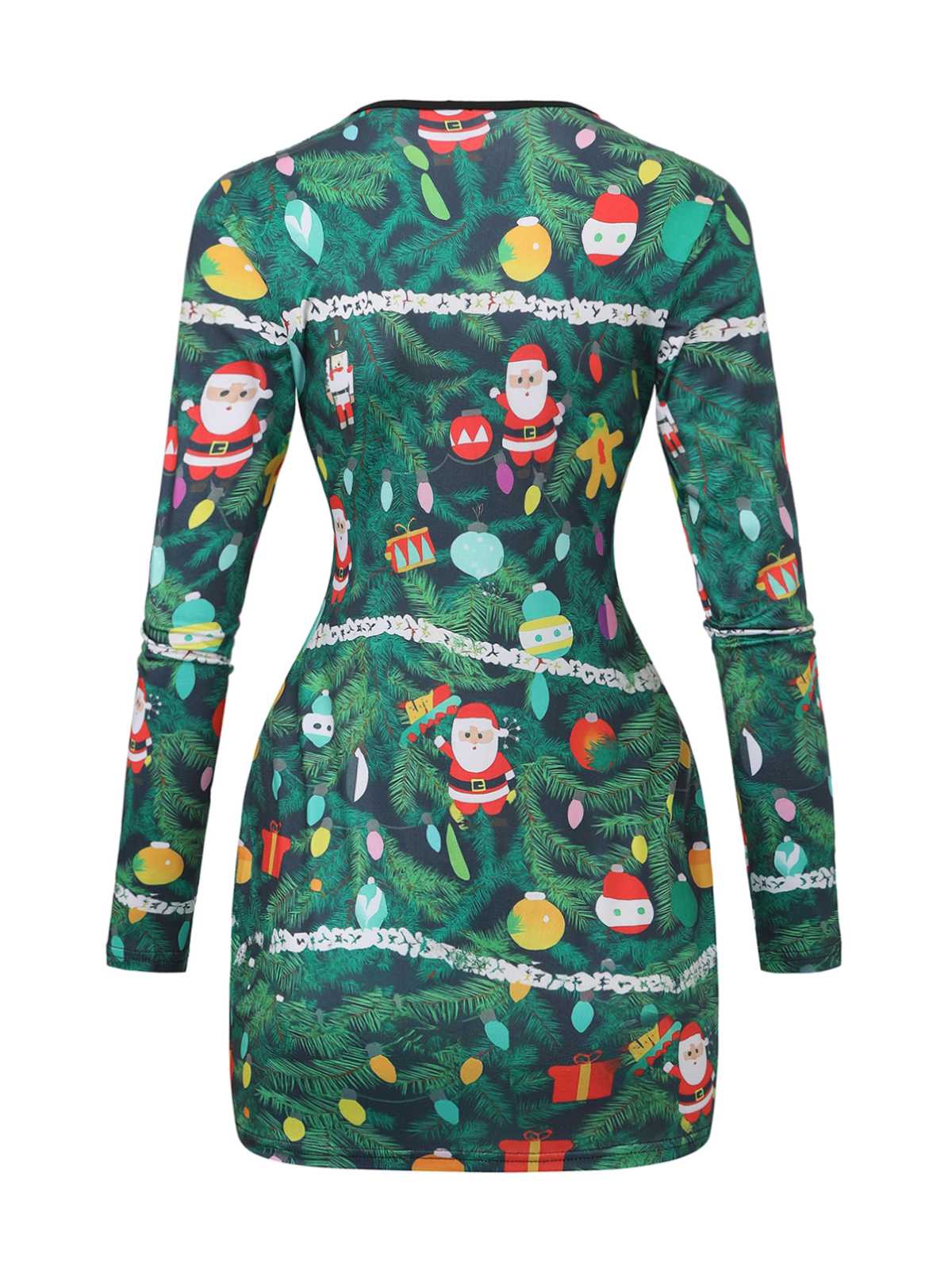 Grün 1960er Weihnachten Muster Enges Kleid - Image 3