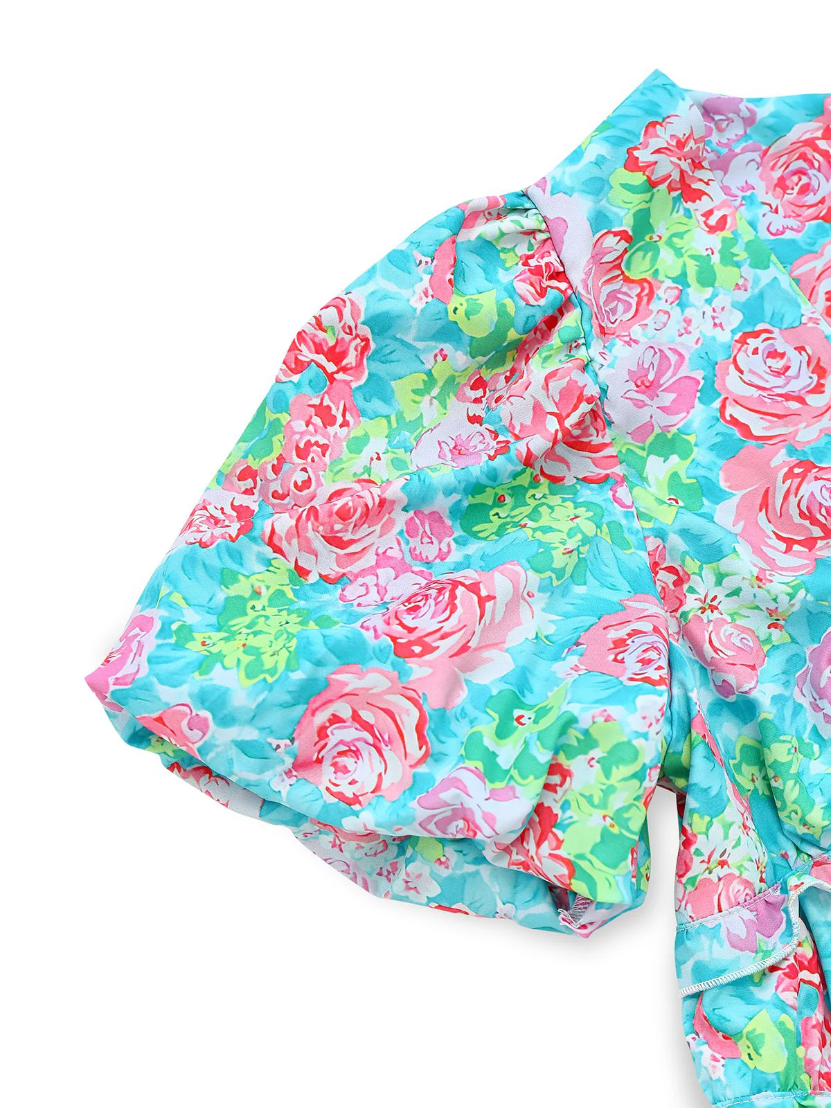 Grün 1970er Boho Blumen V-Ausschnitt Kleid - Image 4