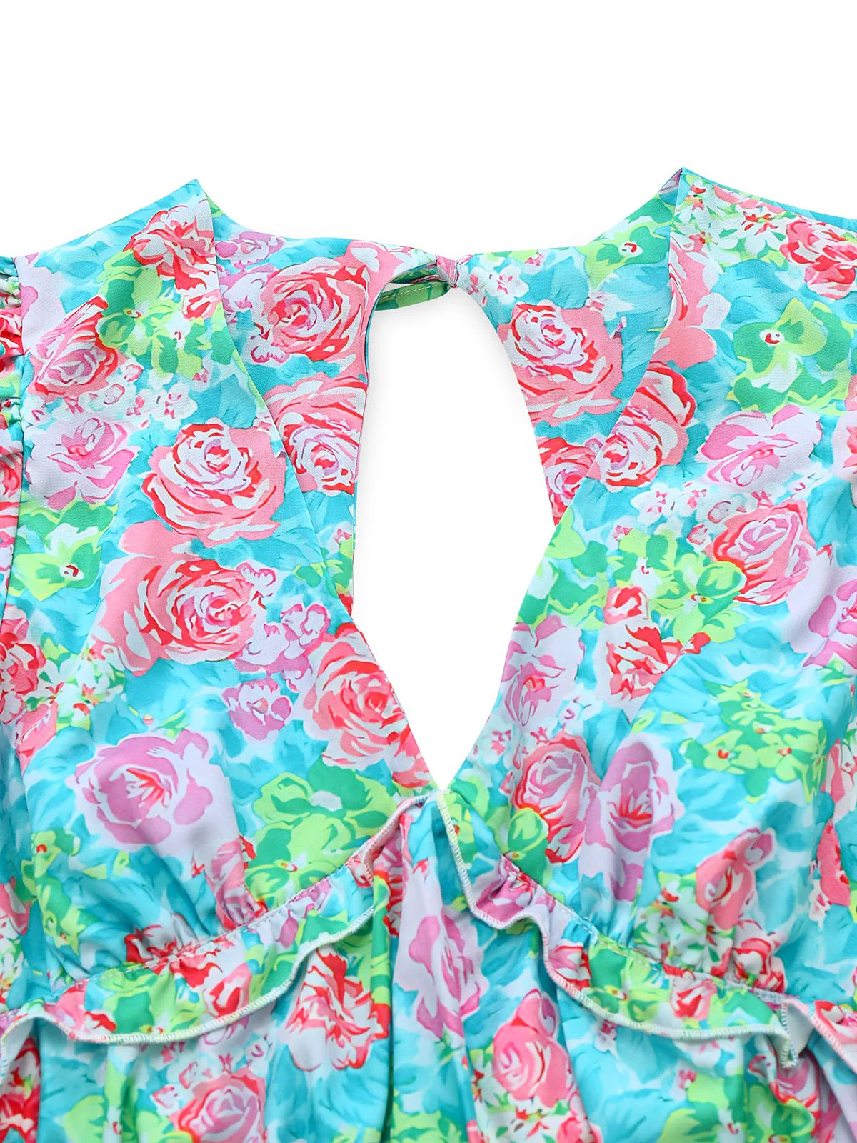 Grün 1970er Boho Blumen V-Ausschnitt Kleid - Image 5