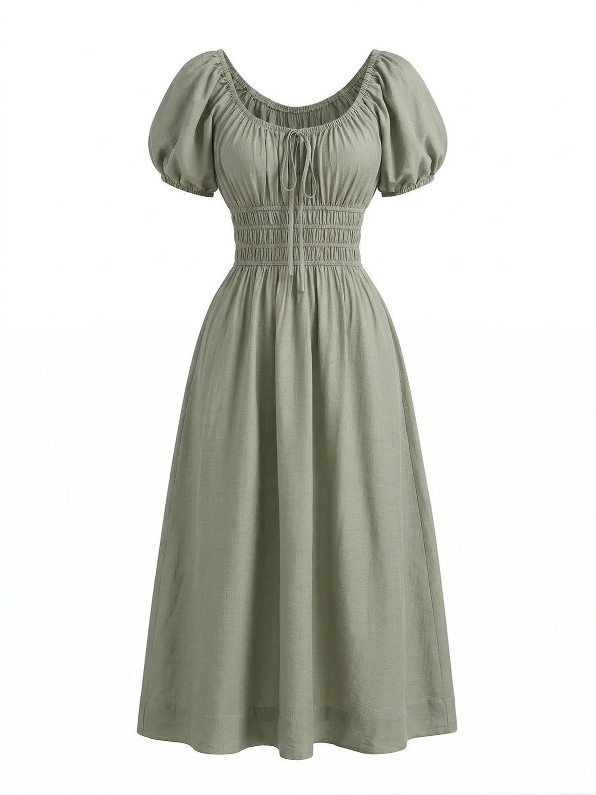 Grün 1970er Karree Ausschnitt Puffärmel Boho Kleid - Image 3