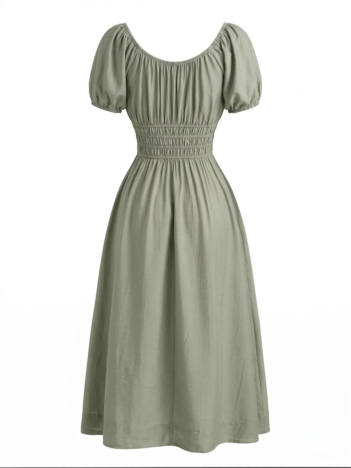 Grün 1970er Karree Ausschnitt Puffärmel Boho Kleid - Image 5