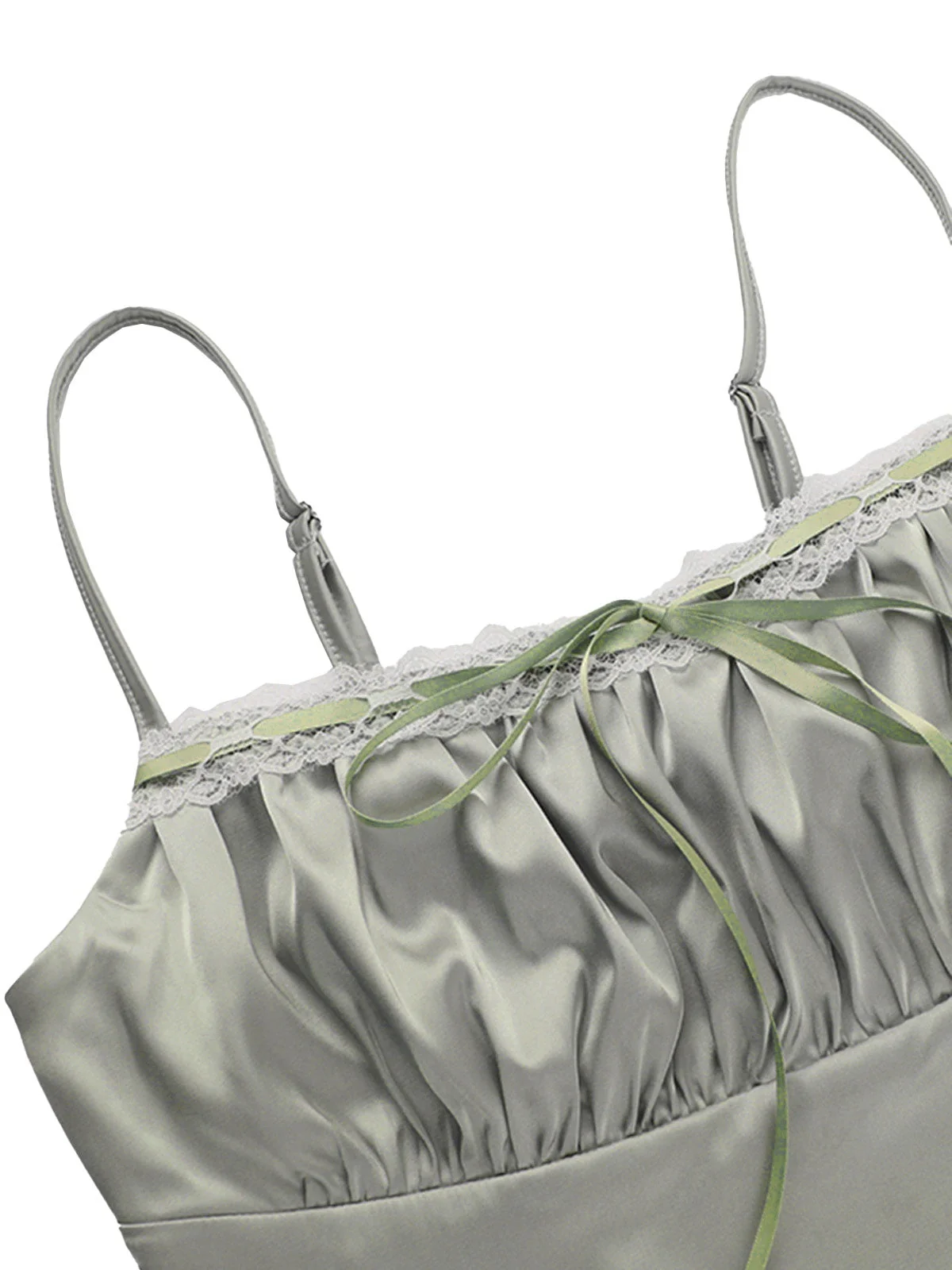 Grün 1970er Satin Gerüschtes Büste Hosenträger Cami Top - Image 3
