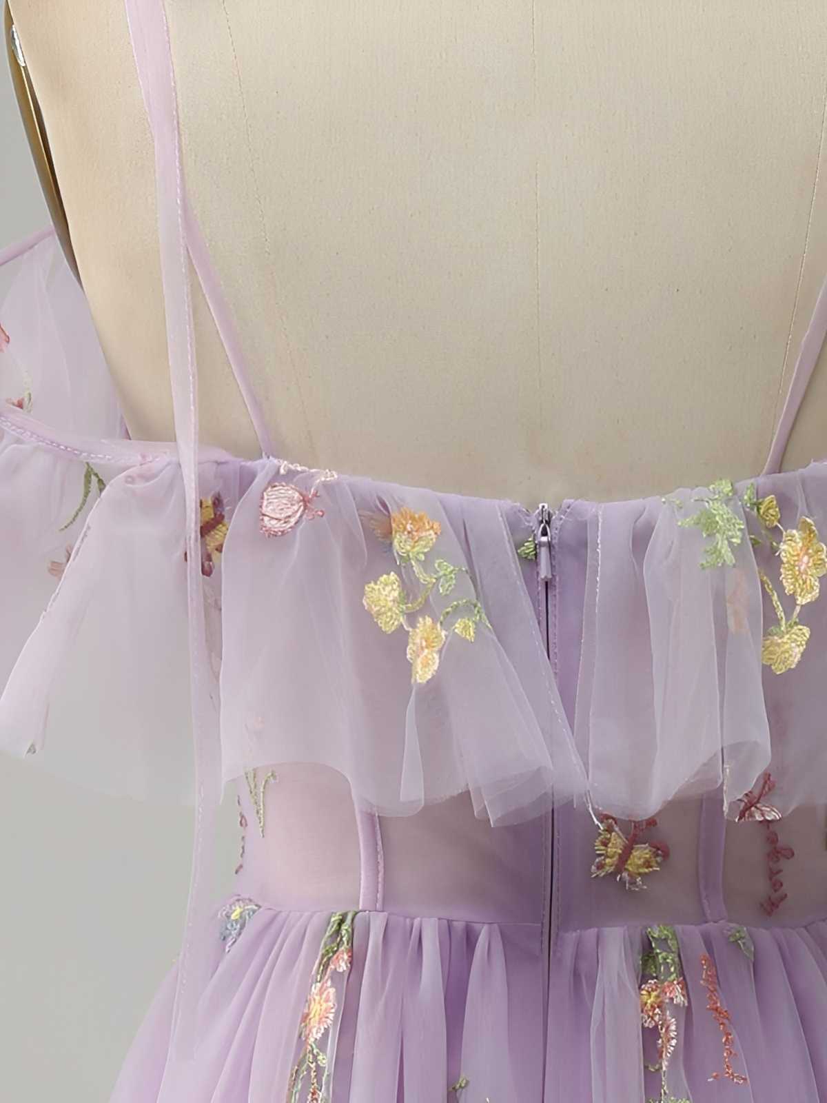 Grün 1970er Slip Blumen Besticktes Netz Schlitz Kleid - Image 12