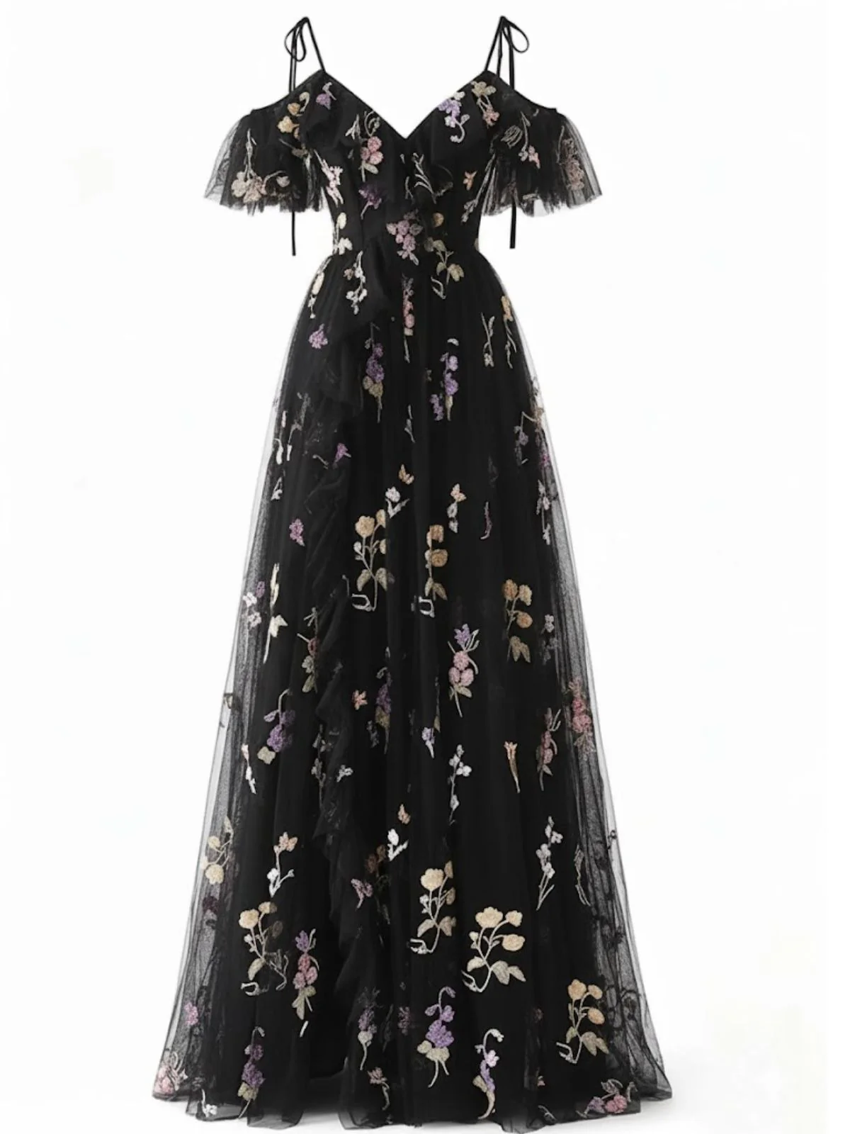 Grün 1970er Slip Blumen Besticktes Netz Schlitz Kleid - Image 7