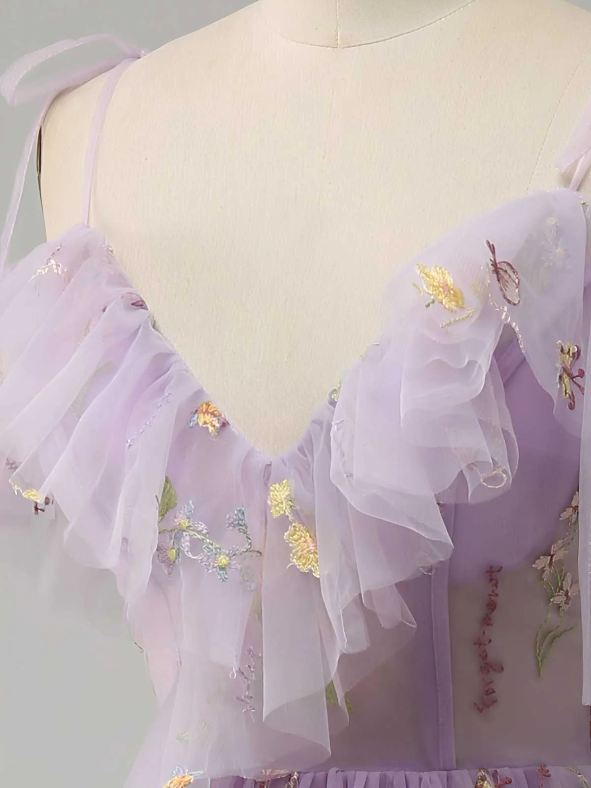 Grün 1970er Slip Blumen Besticktes Netz Schlitz Kleid - Image 9
