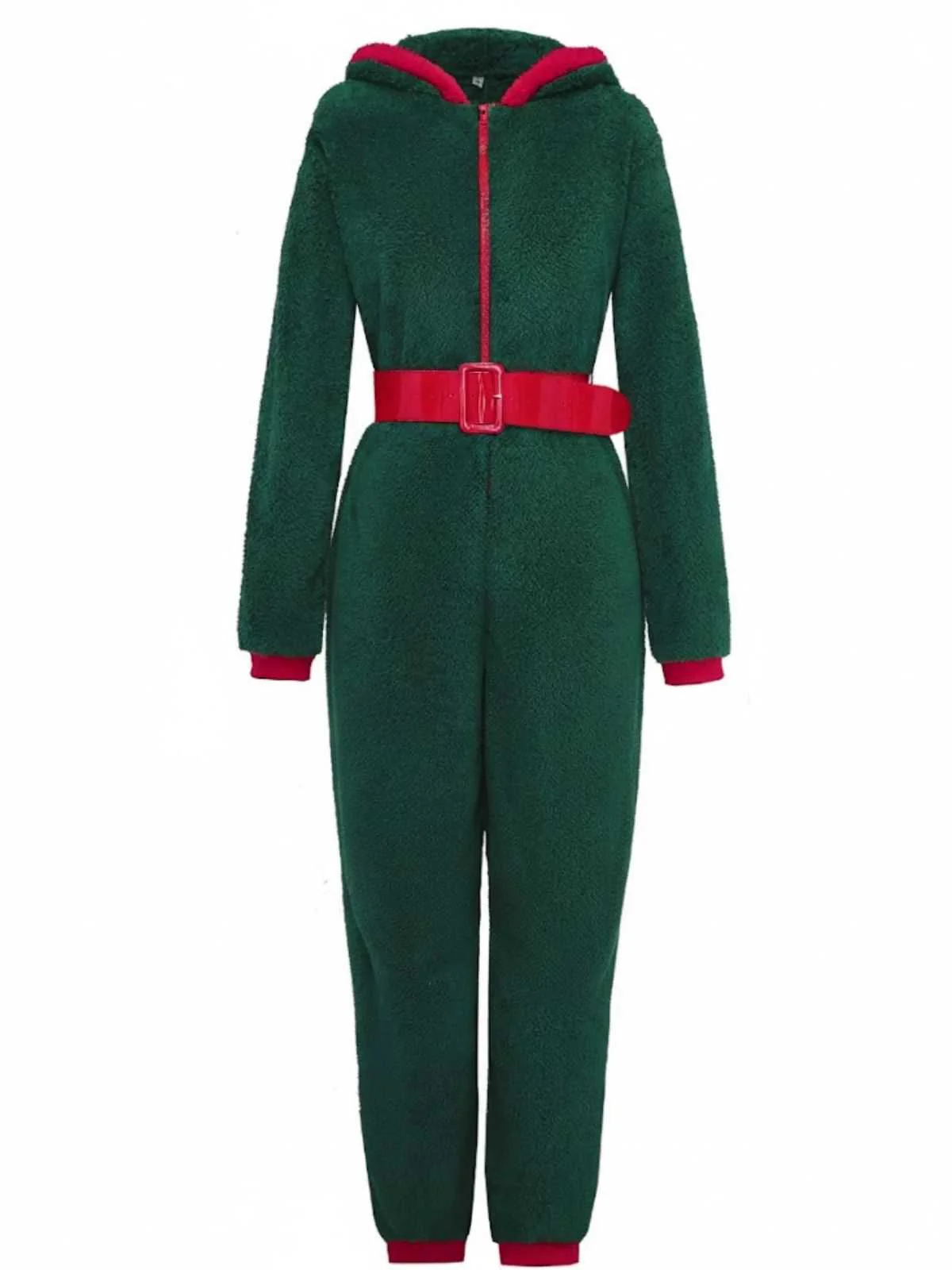 Grün 1970er Weihnachten Sherpa Hooded Jumpsuit Pyjama - Image 2