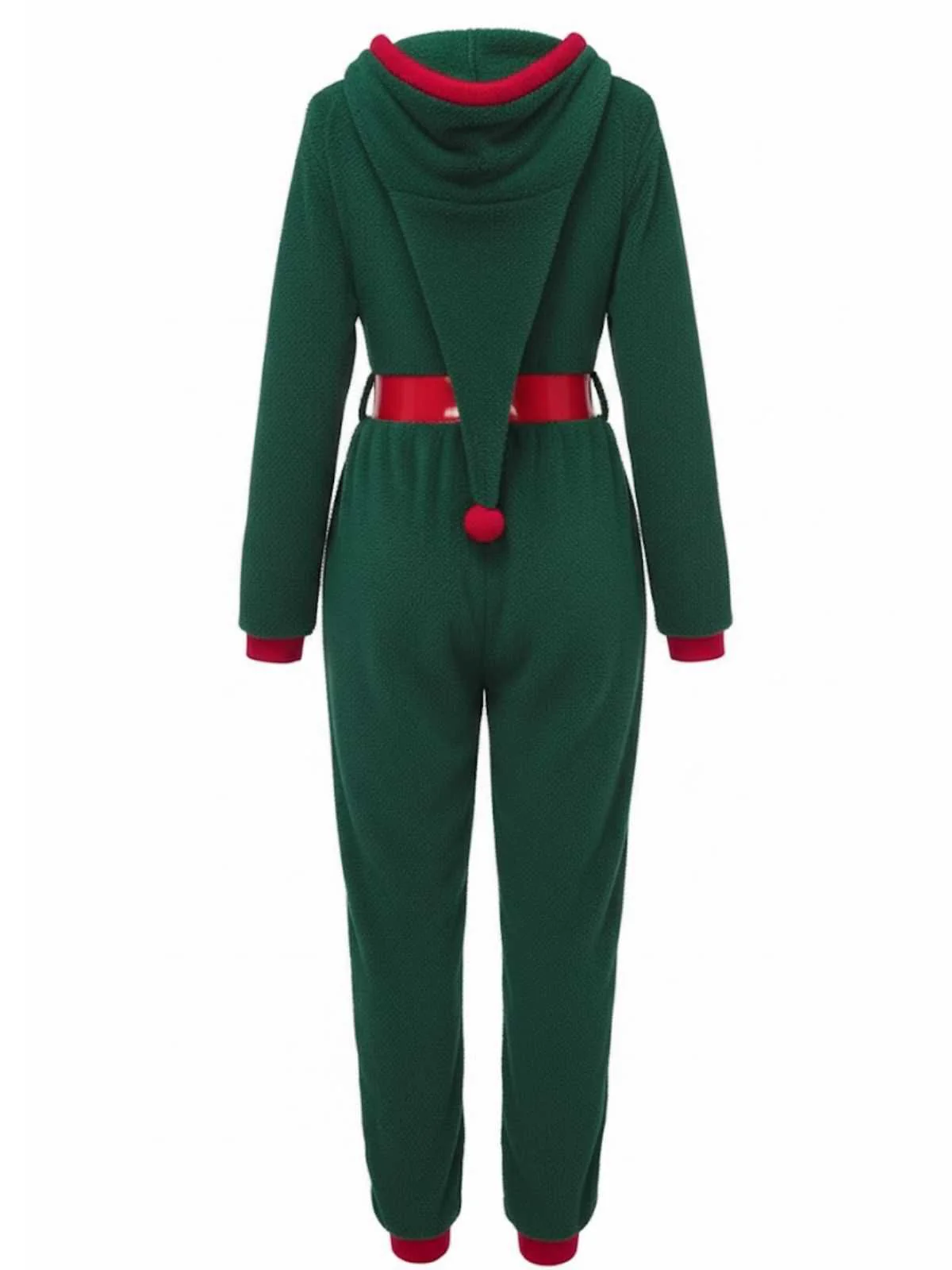 Grün 1970er Weihnachten Sherpa Hooded Jumpsuit Pyjama - Image 3