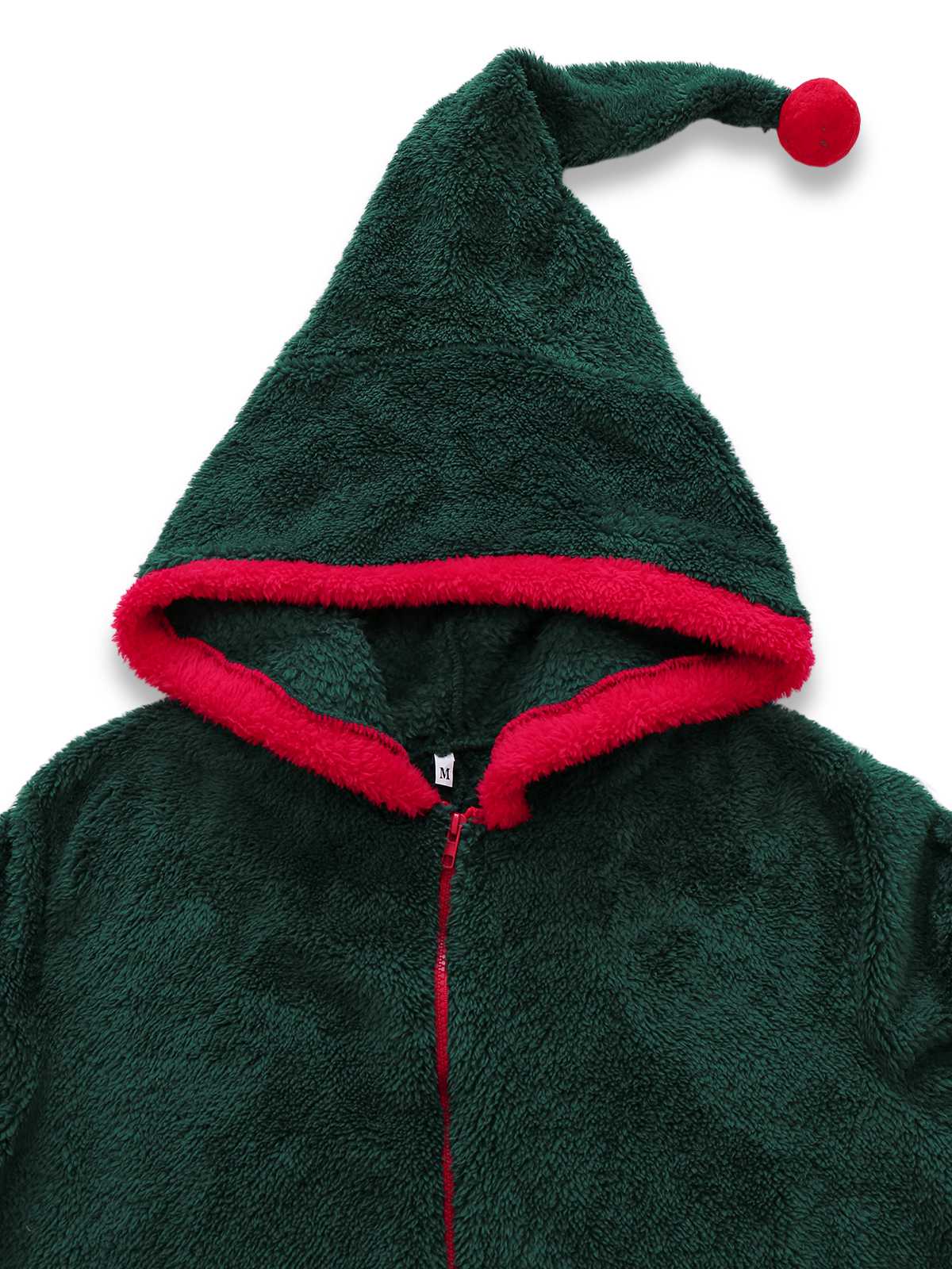 Grün 1970er Weihnachten Sherpa Hooded Jumpsuit Pyjama - Image 5