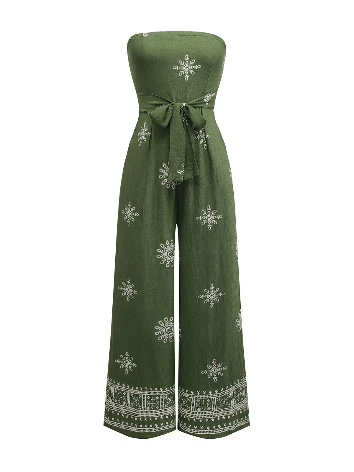 Grün 1970er Weites Bein Bohemien Bandeau Jumpsuit