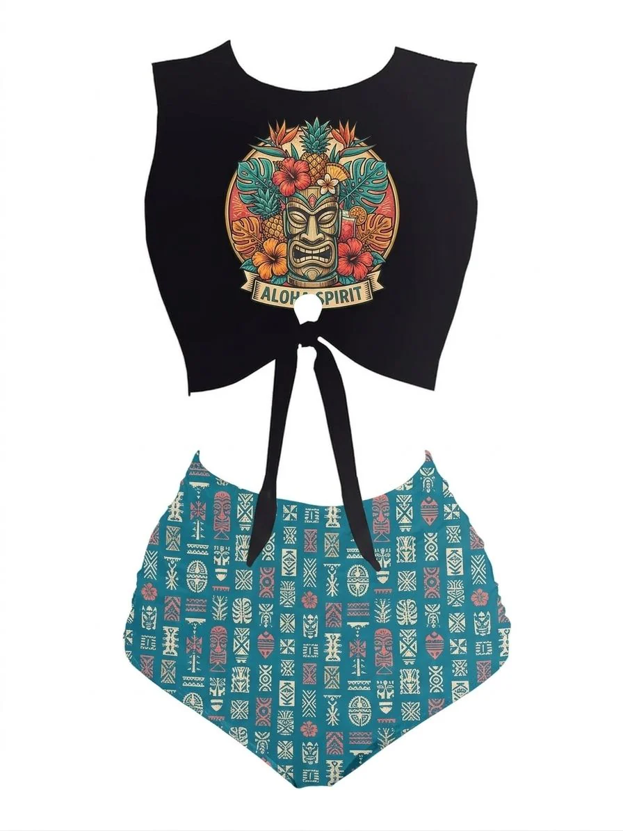 Weinrot 1980er Punk Taillen Tie Skeleton Strand Bikini Set - Image 5