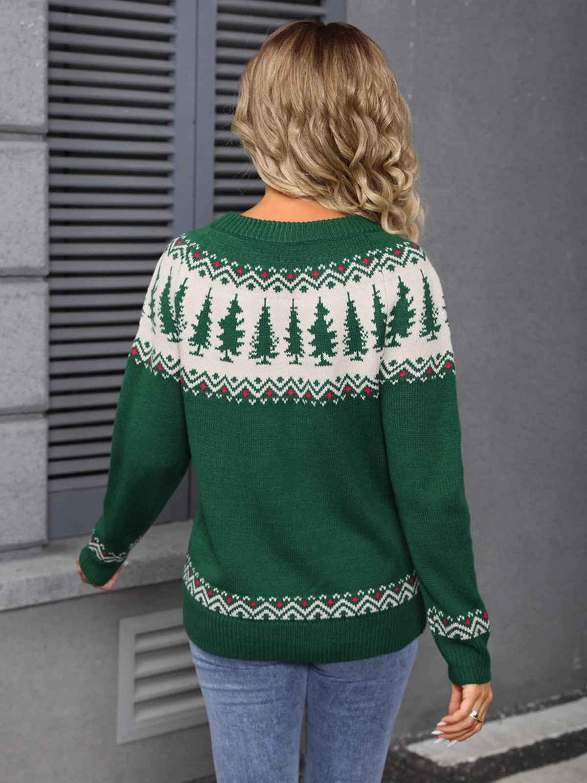 Grün 1980er Weihnachtsbaum Fair Isle Pullover - Image 4