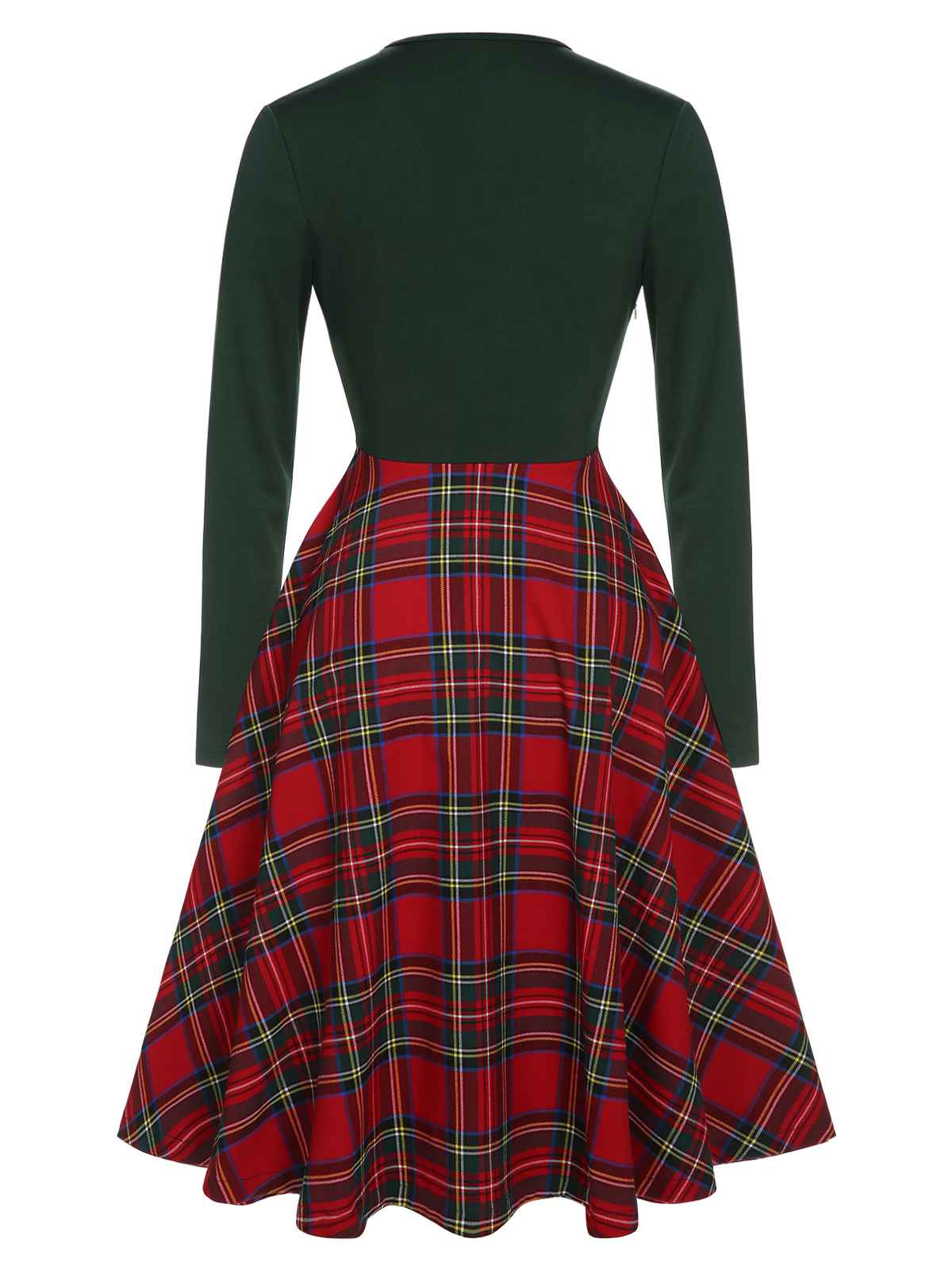Grün & Rot 1950er Weihnachten Plaids Langärmeliges Kleid - Image 4