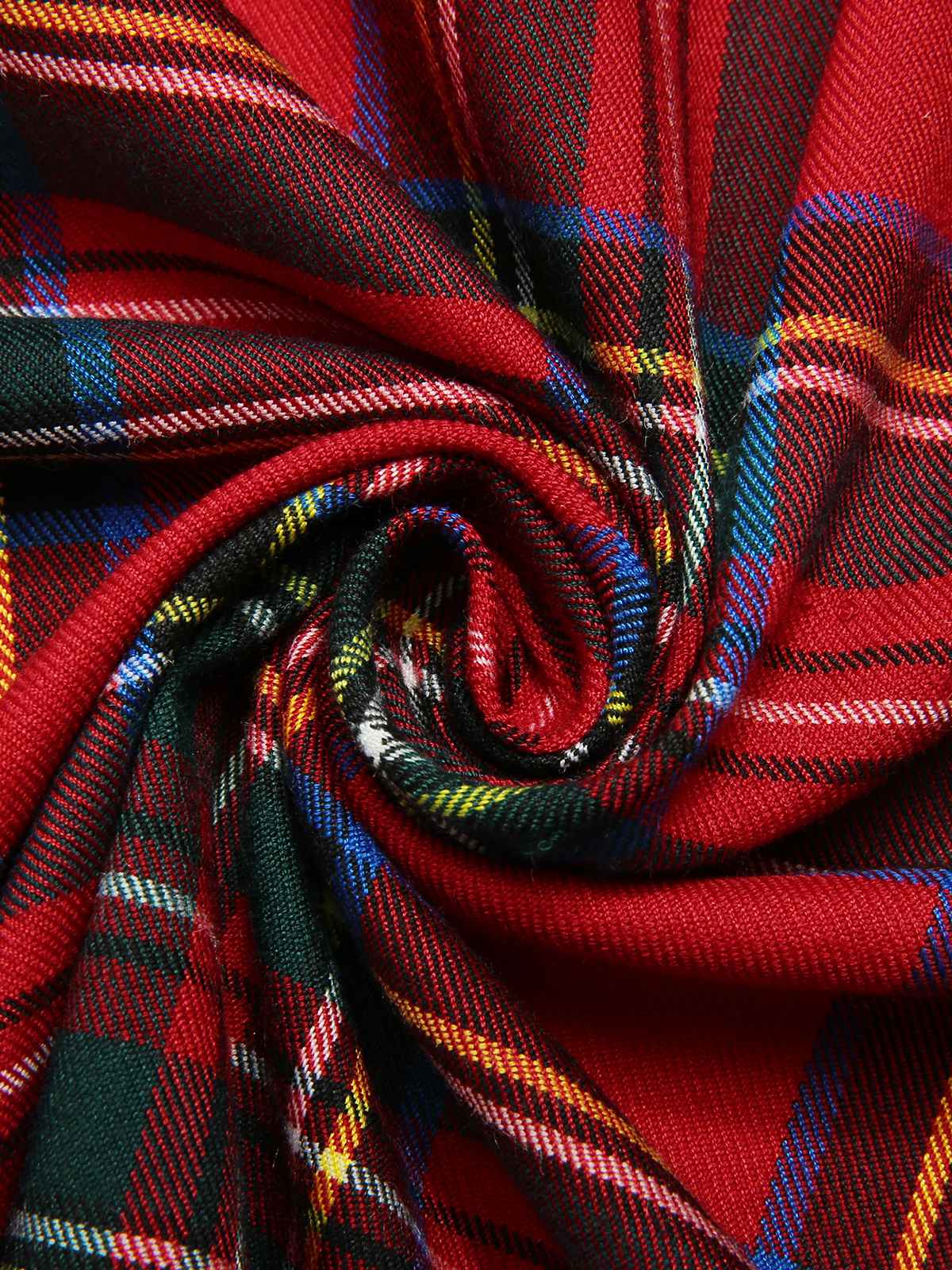 Grün & Rot 1950er Weihnachten Plaids Langärmeliges Kleid - Image 6