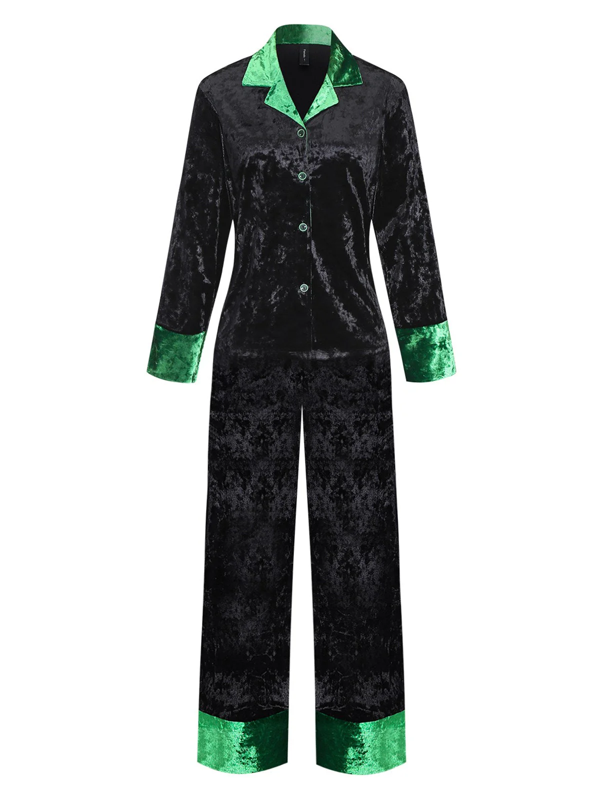 Grün & Schwarz 1960er Schimmer Samt Gekerbter Kragen Pyjama Set - Image 2