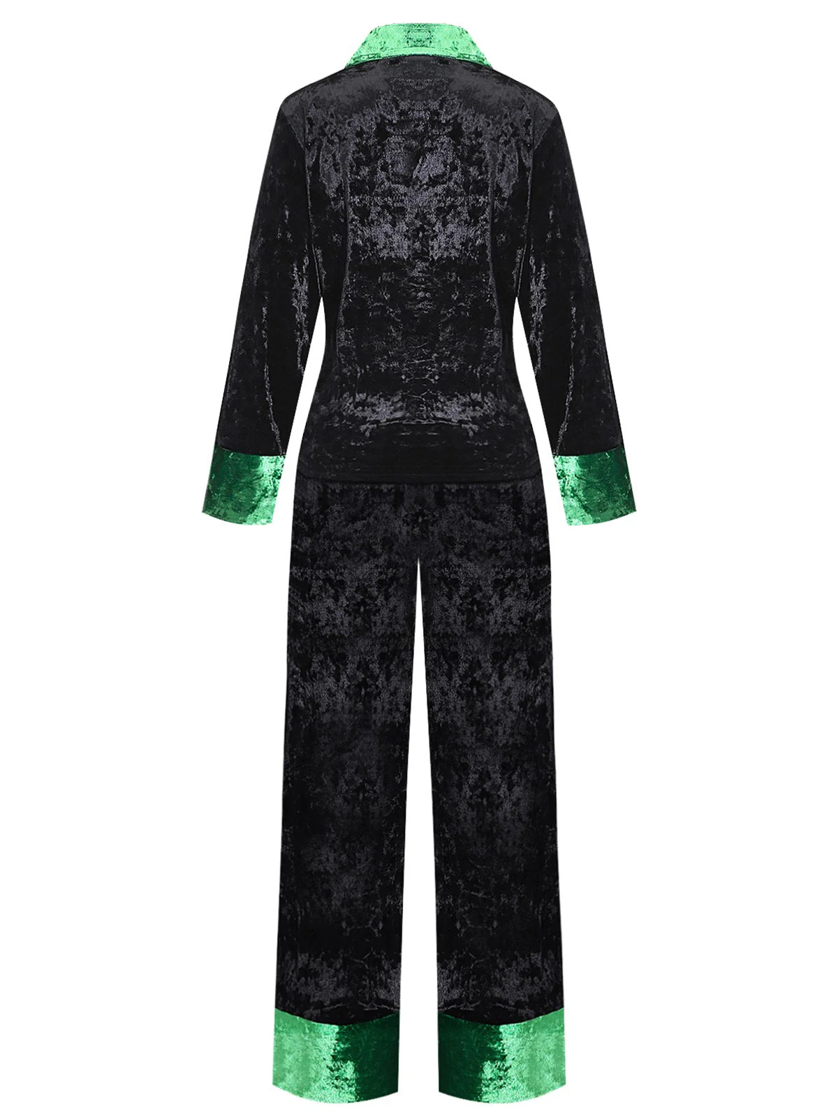 Grün & Schwarz 1960er Schimmer Samt Gekerbter Kragen Pyjama Set - Image 3