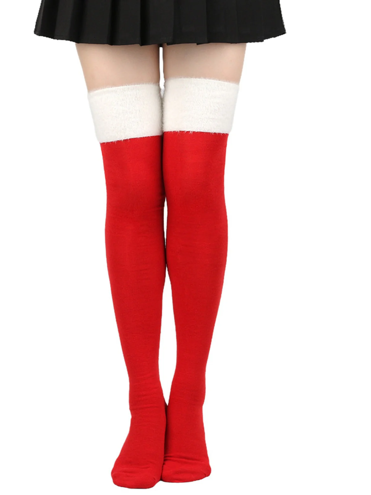 Grün Weihnachten Kontrast Oberschenkelhohe Socken - Image 3