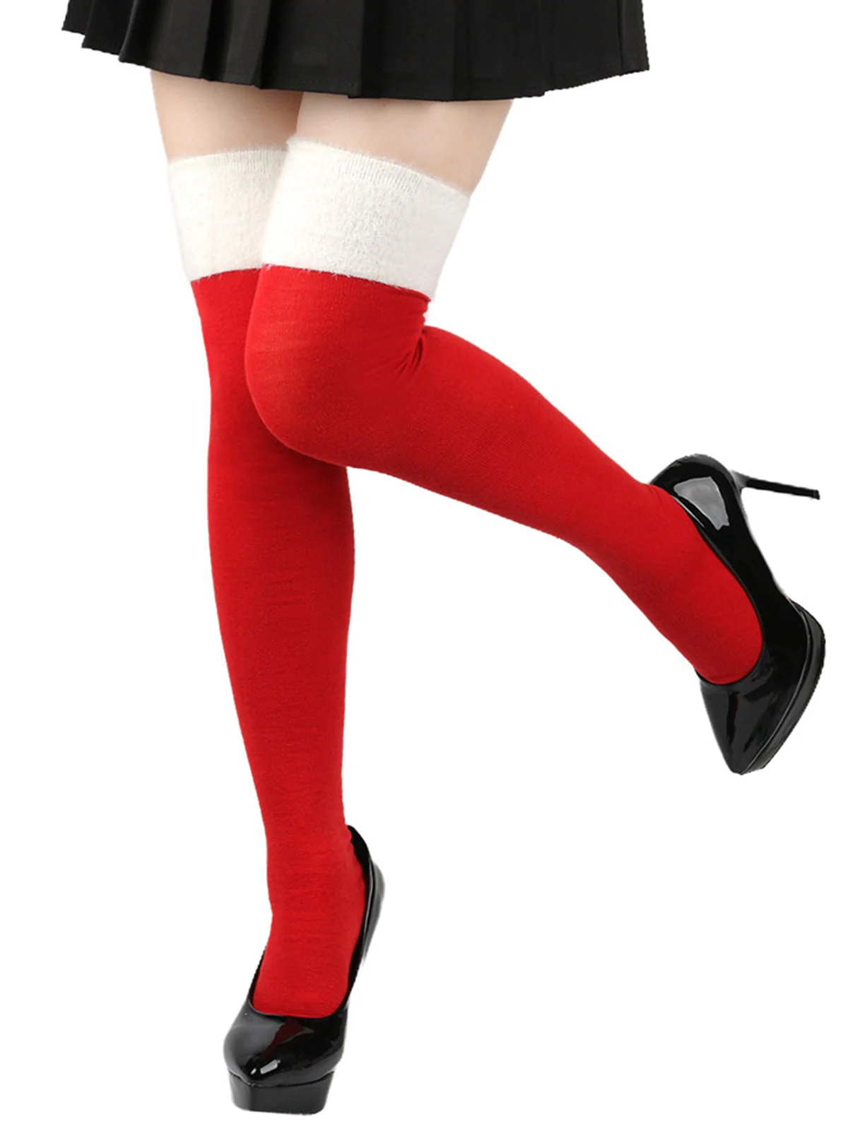 Grün Weihnachten Kontrast Oberschenkelhohe Socken - Image 4