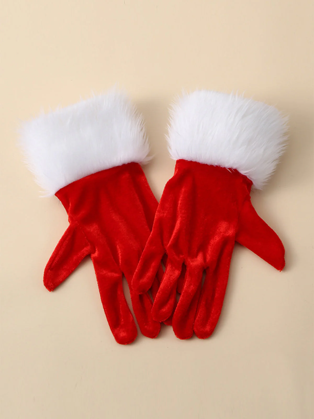 Grün Weihnachten Samt Handschuhe mit weißen Pelzmanschetten - Image 2
