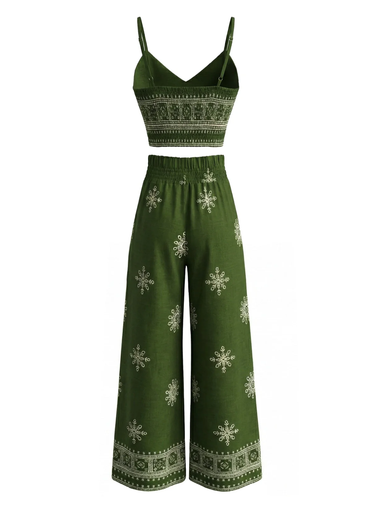 Grüne 70er Top & Hose mit Blumen-Print und Spaghettiträgern - Image 5