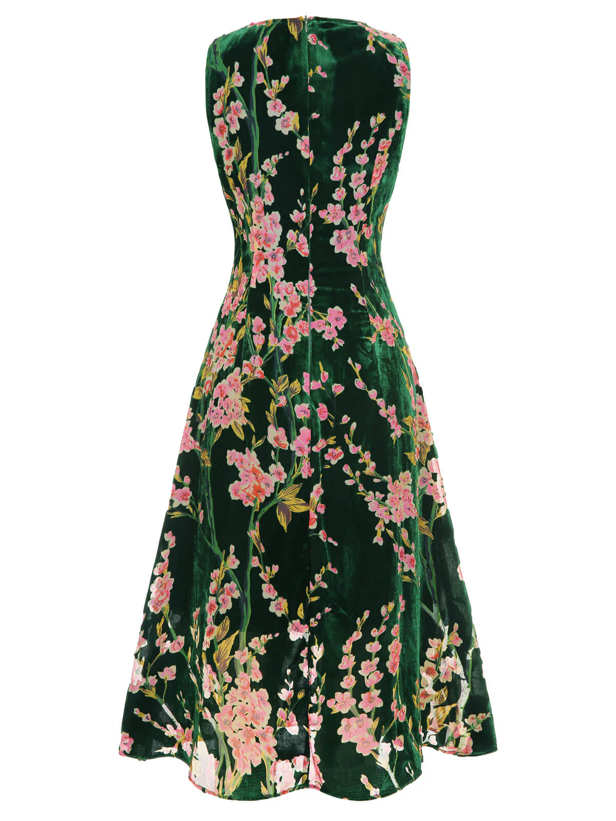 Grünes 1930er Kleid aus geblümtem Samt ohne Ärmel - Image 6