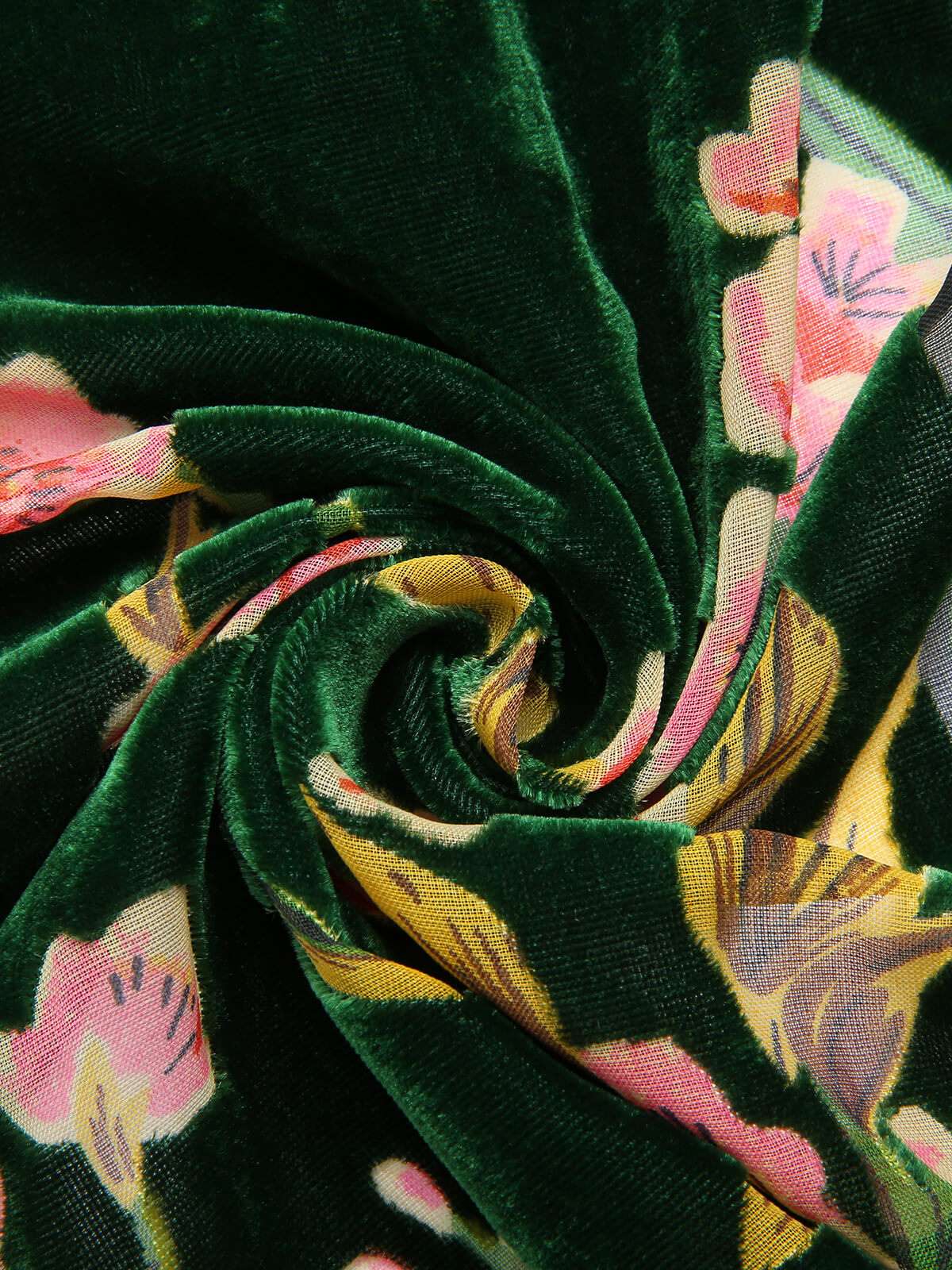Grünes 1930er Kleid aus geblümtem Samt ohne Ärmel - Image 9