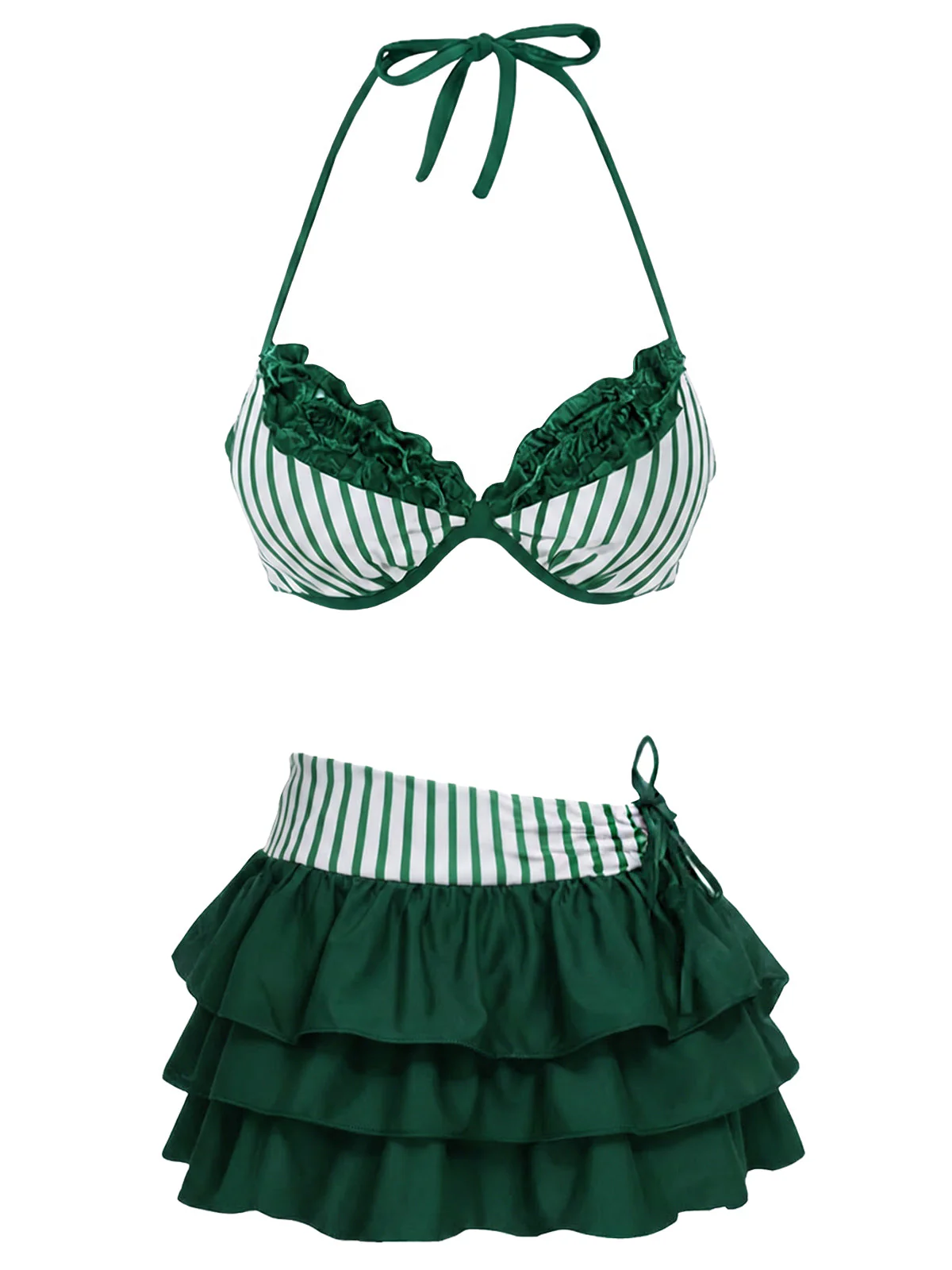 2PCS Rosa 1960er Streifen Bikini Set & Gestuft Cover-Up - Image 9
