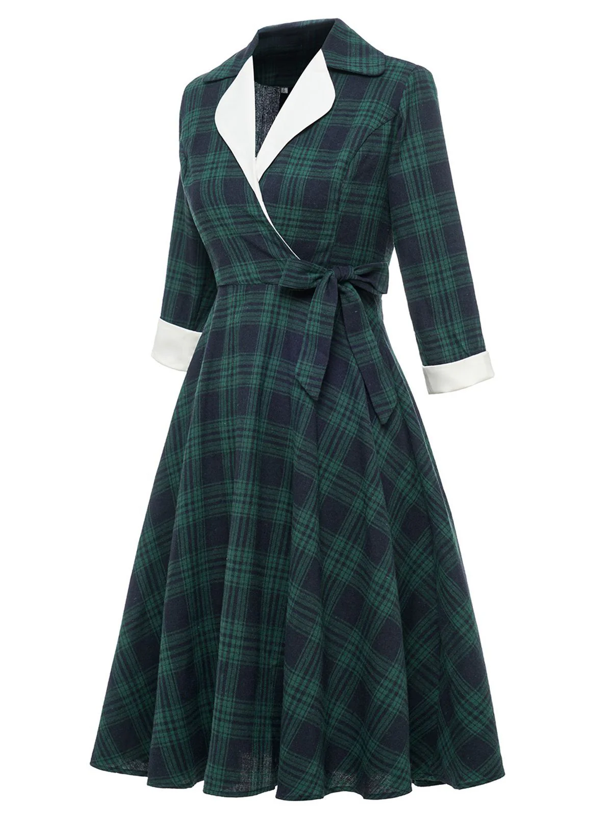 GRÜNES SCHWINGENDES KLEID MIT KAROMUSTER - Image 2
