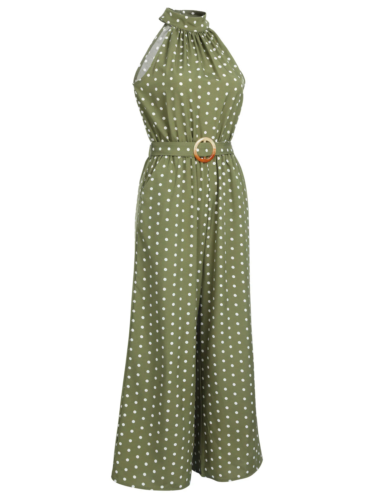[Vorverkauf] Grün 1930er Polka Dot Gürtel Jumpsuit - Image 3