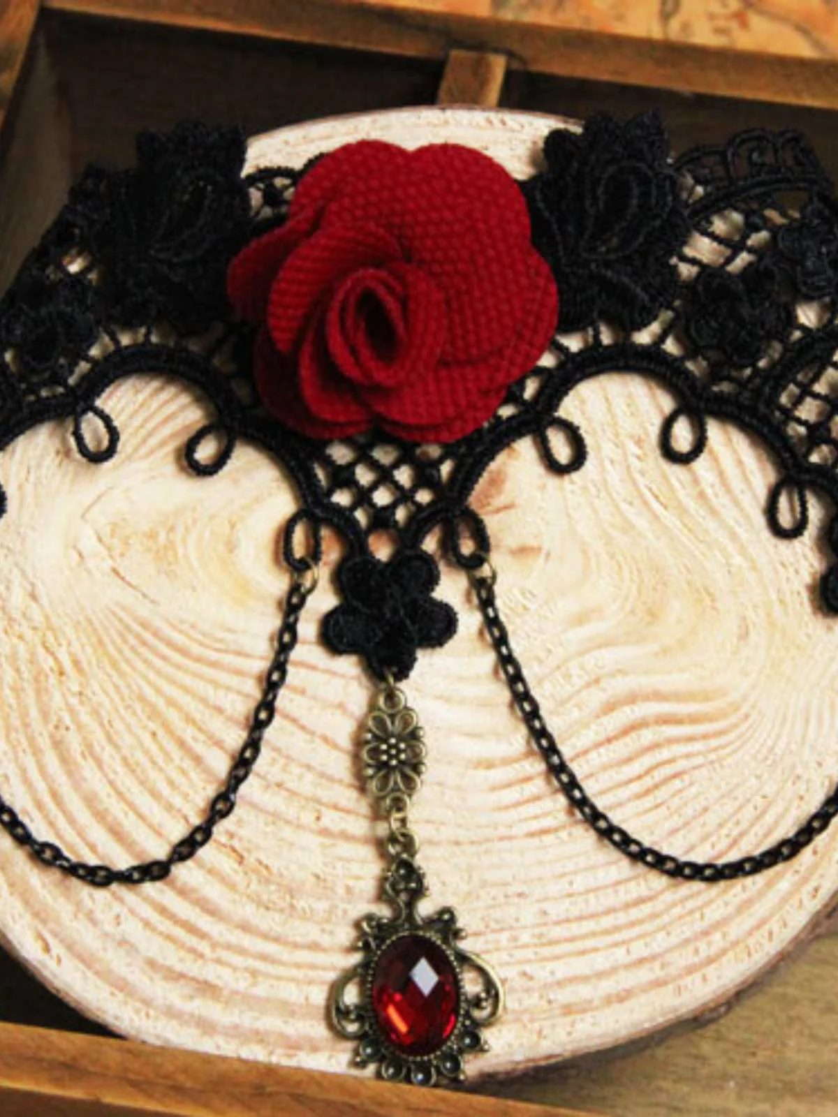 Halloween Gothic 3D Rose Blume Spitze Halskette - Image 3