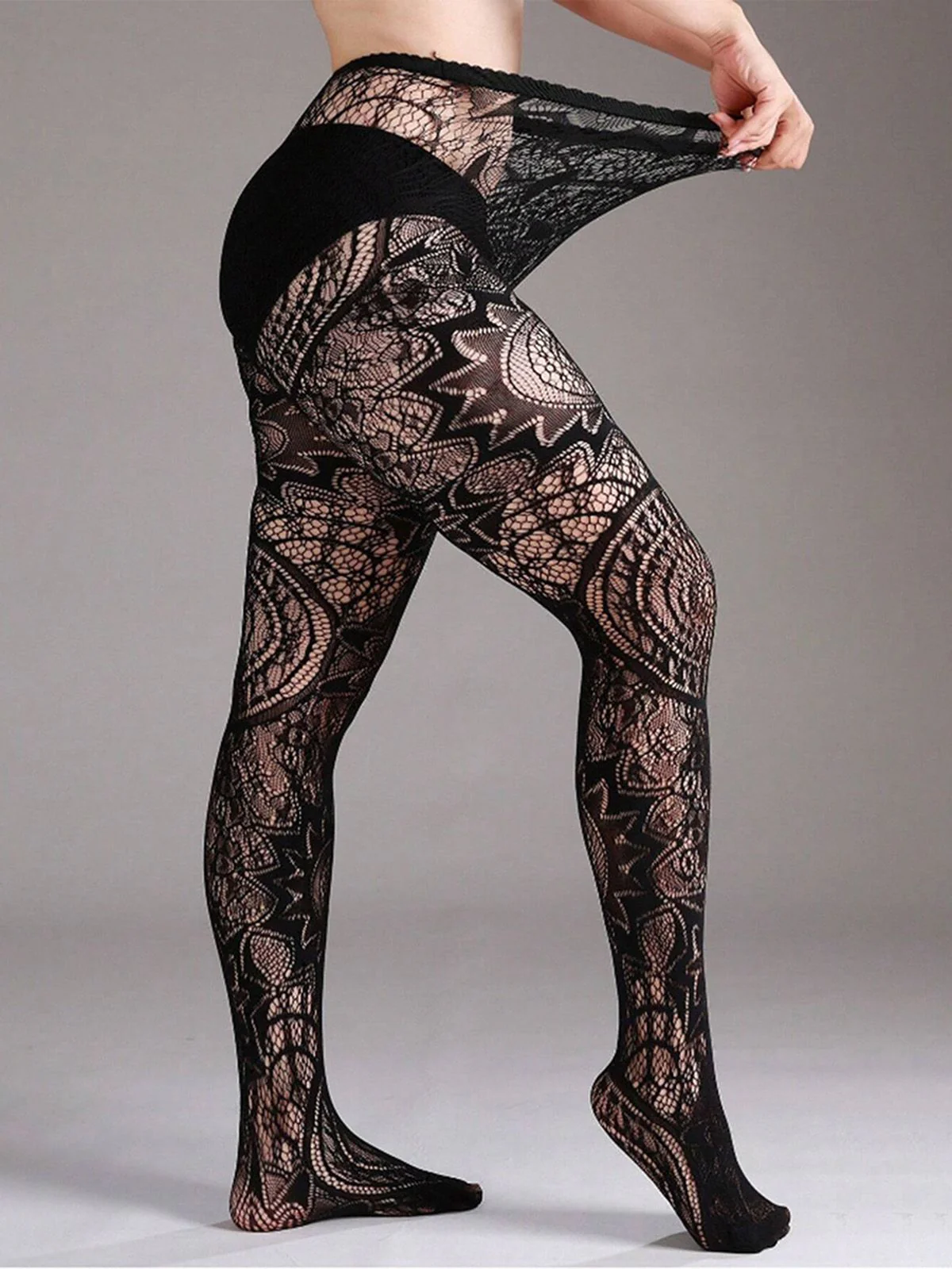 Halloween Gothic Spitze Blumen Muster Transparente Strumpfhosen - Image 3