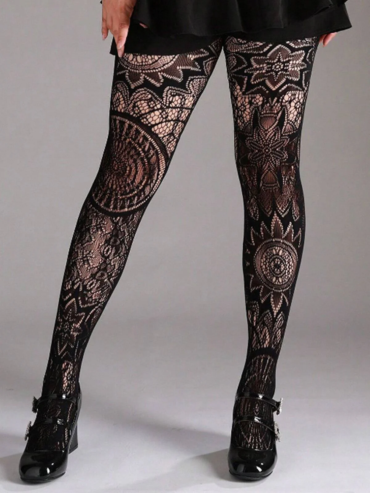 Halloween Gothic Spitze Blumen Muster Transparente Strumpfhosen - Image 6