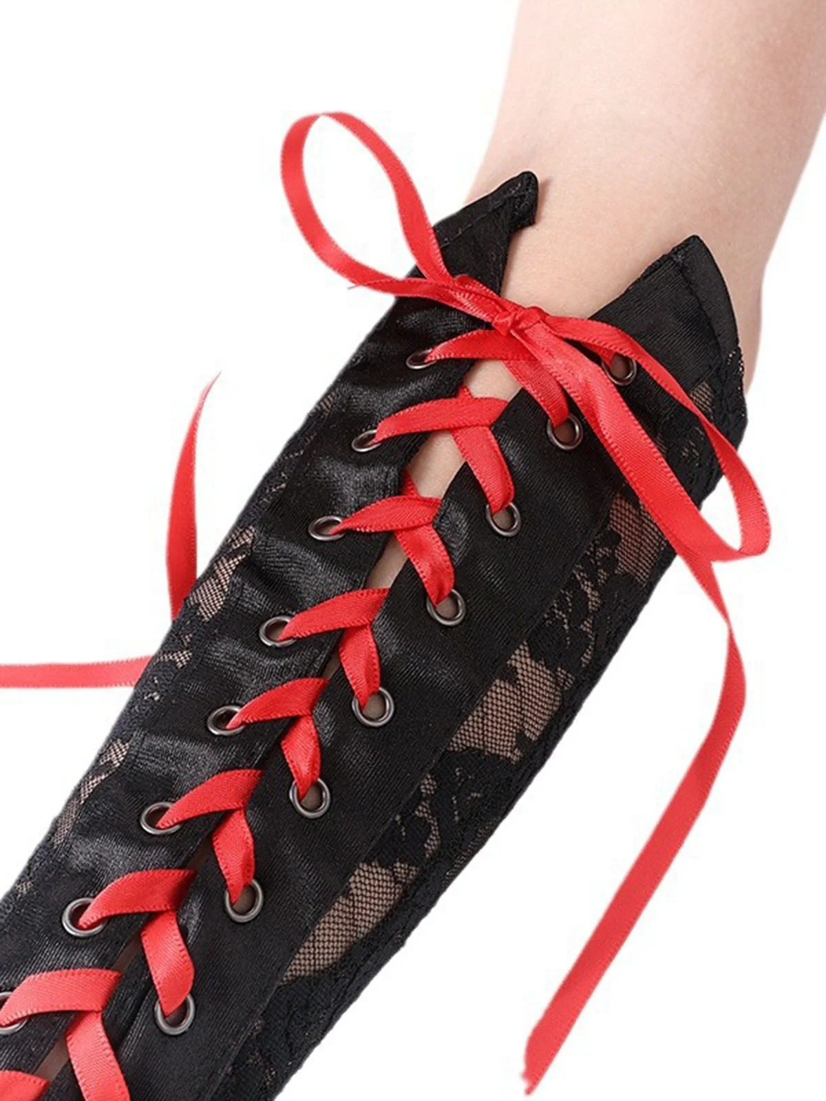 Schwarz Gothic Party Schnürung Hälfte Finger Handschuhe - Image 11