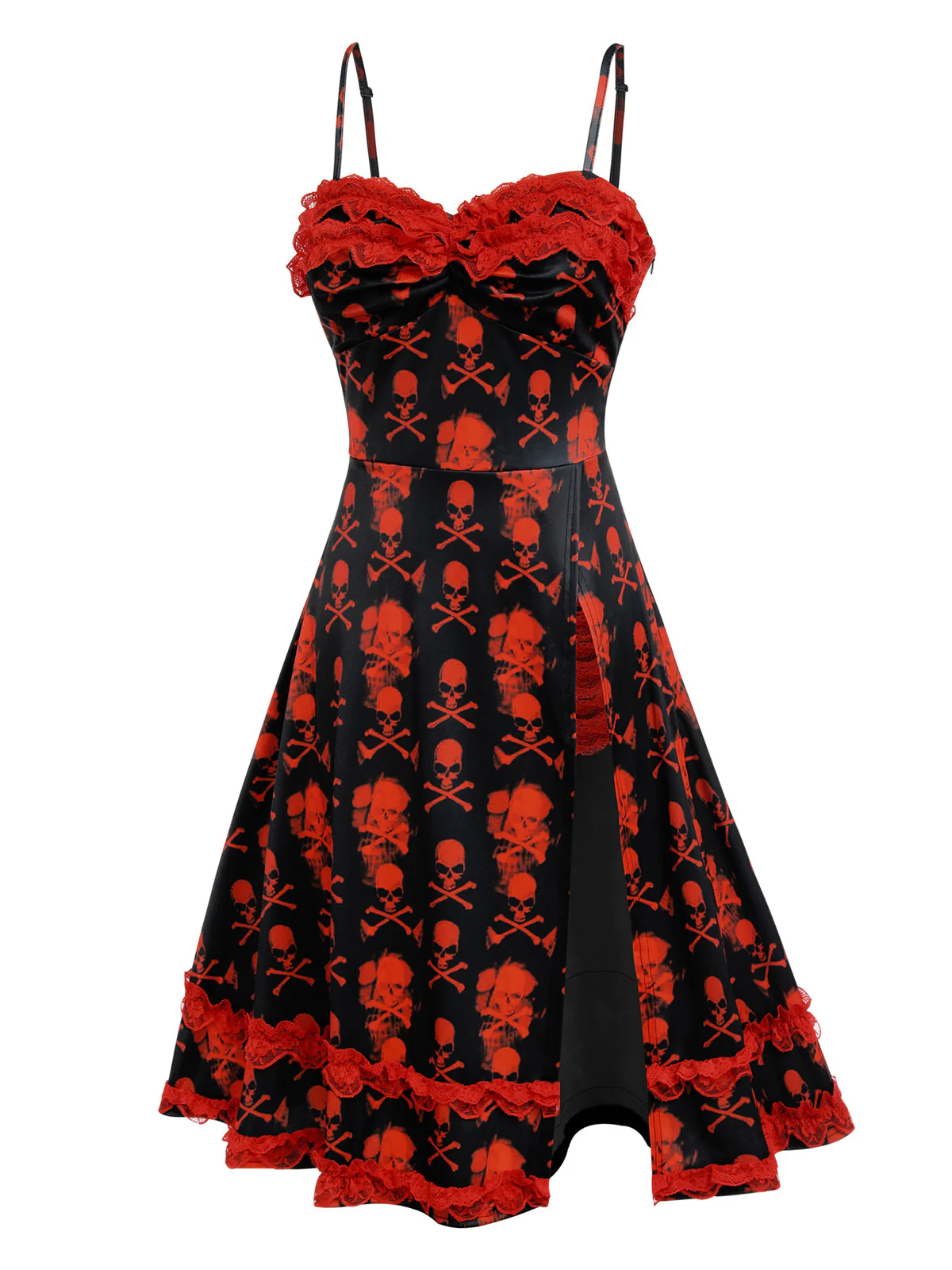 GOTHIC SCHWARZEM SCHÄDEL SPITZEN RIEMEN KLEID - Image 3