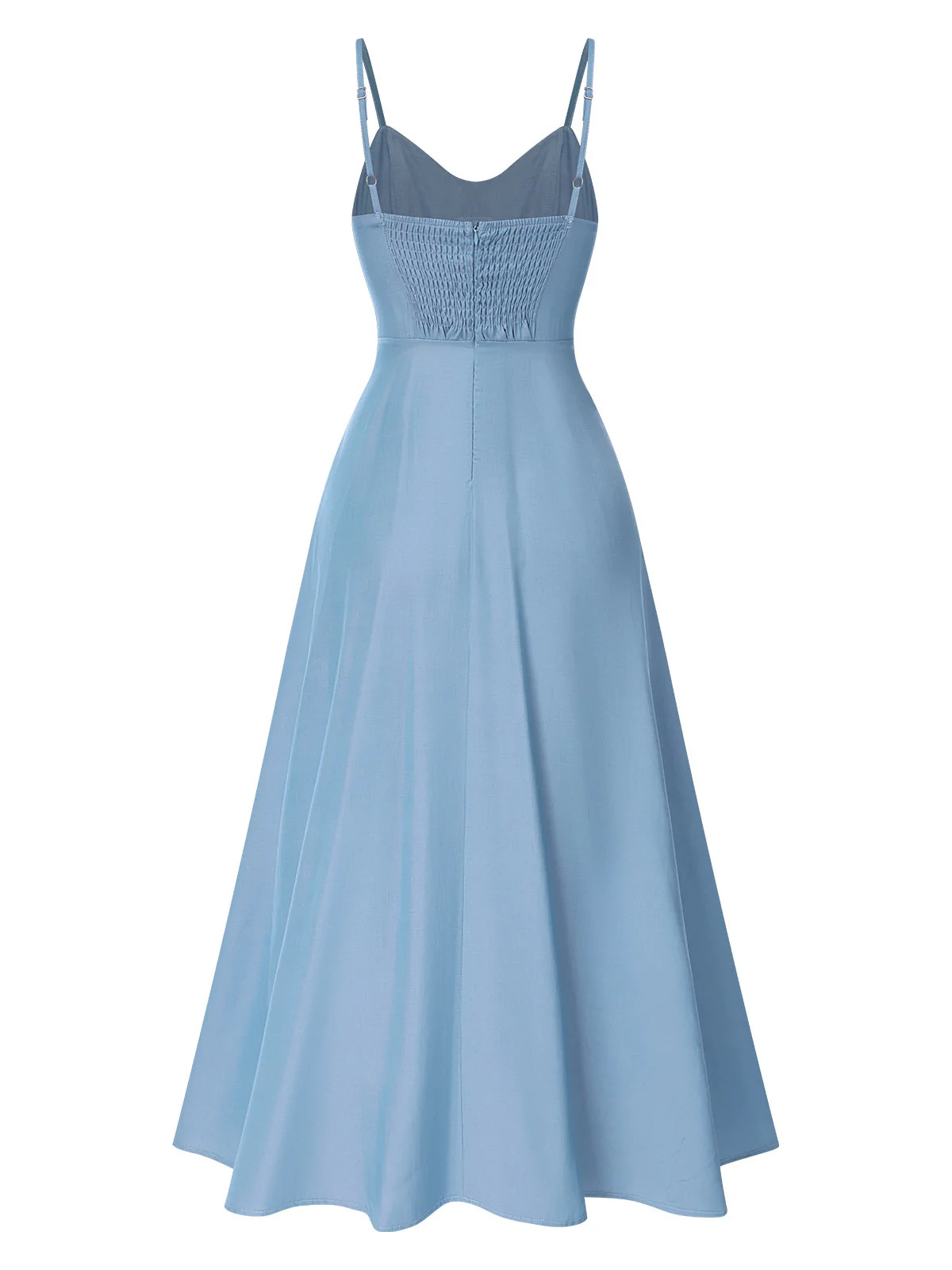 Hellblau 1930er Solide Träger Baumwolle Kleid - Image 2