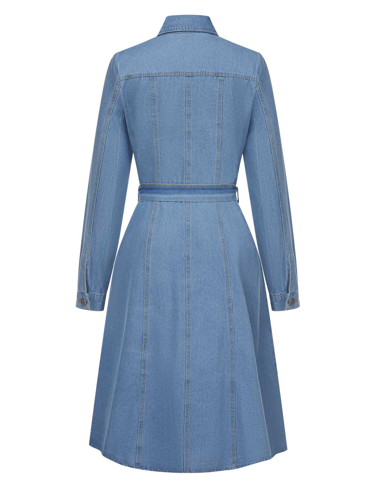 Hellblau 1940er Revers Denim Gürtel Kleid - Image 3