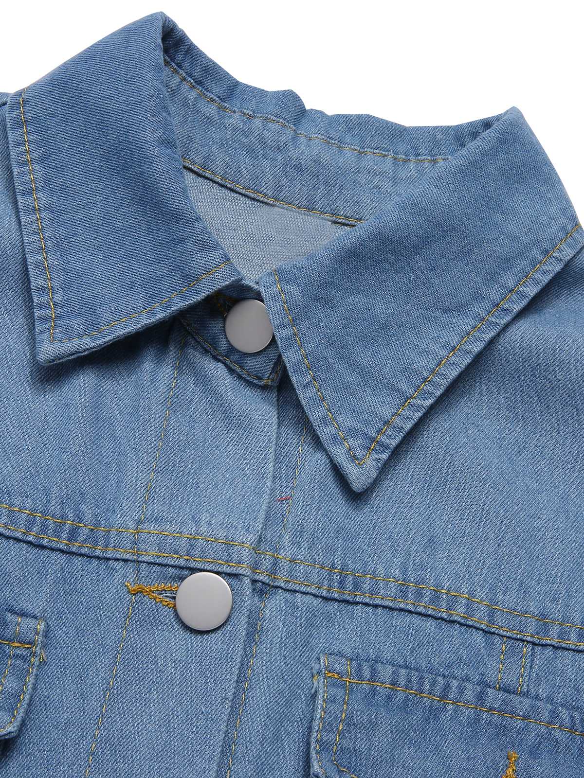 Hellblau 1940er Revers Denim Gürtel Kleid - Image 4