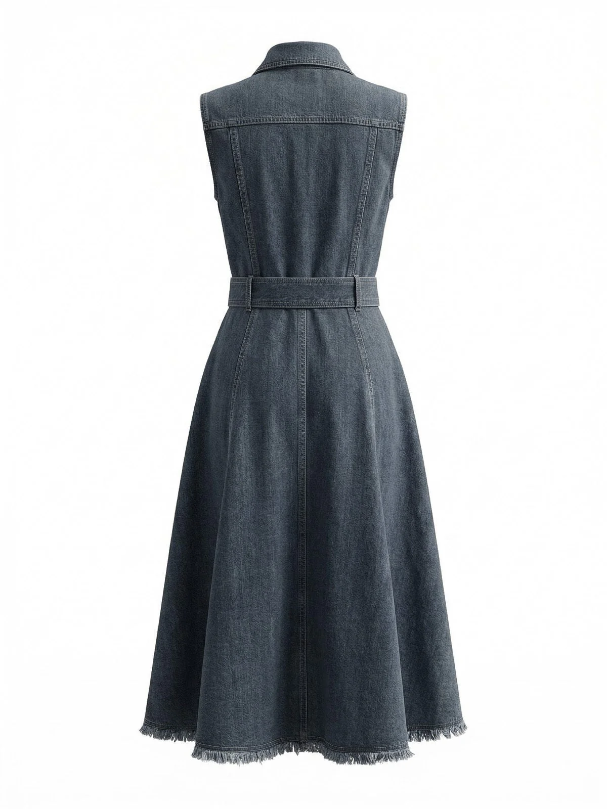 Hellblau 1950er Ärmellos Asymmetrischer Saum Jeansstoff Kleid - Image 3