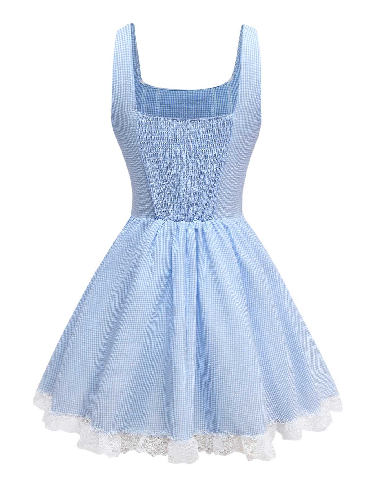 Hellblau 1950er Gingham Spitze Träger Swing Kleid - Image 2
