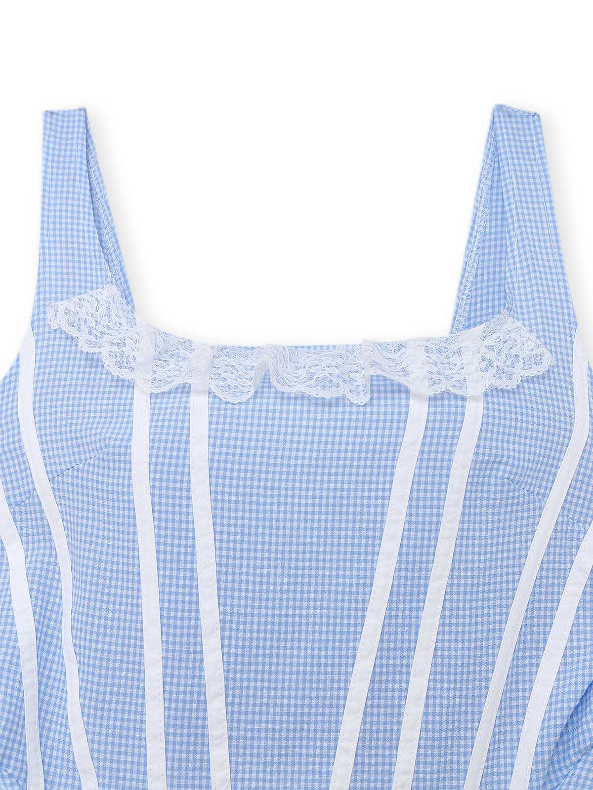 Hellblau 1950er Gingham Spitze Träger Swing Kleid - Image 3
