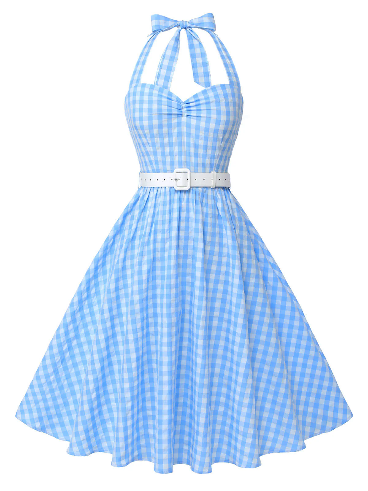 Hellblau 1950er Kariert Halter Swing Kleid - Image 3