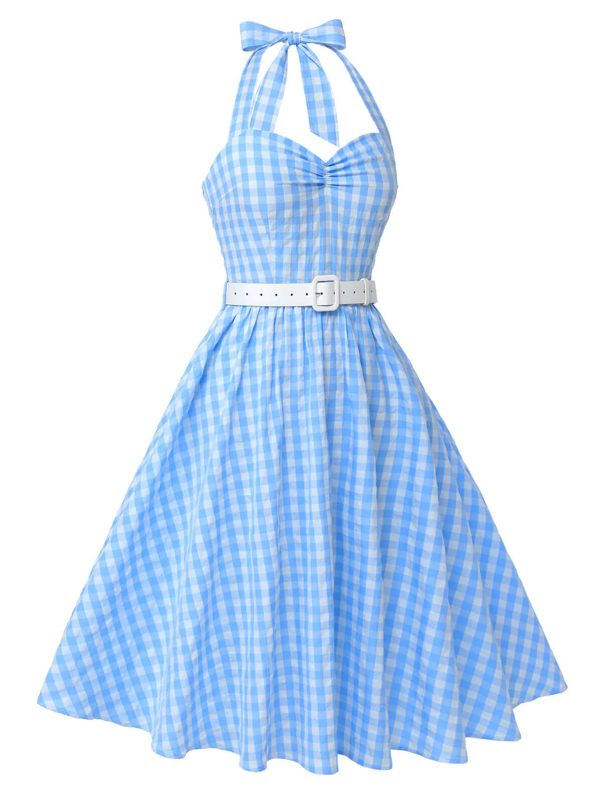 Hellblau 1950er Kariert Halter Swing Kleid - Image 4