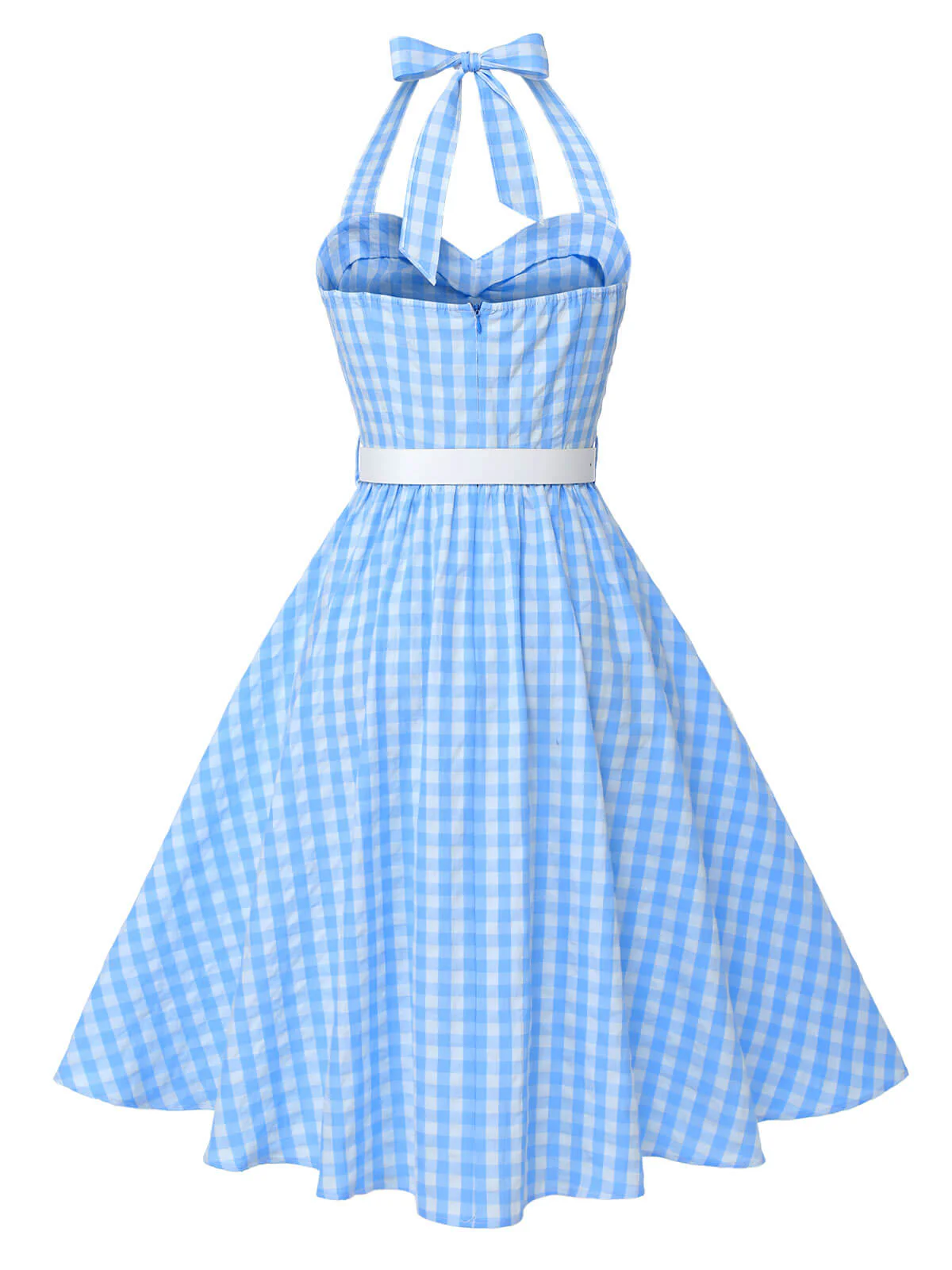 Hellblau 1950er Kariert Halter Swing Kleid - Image 5